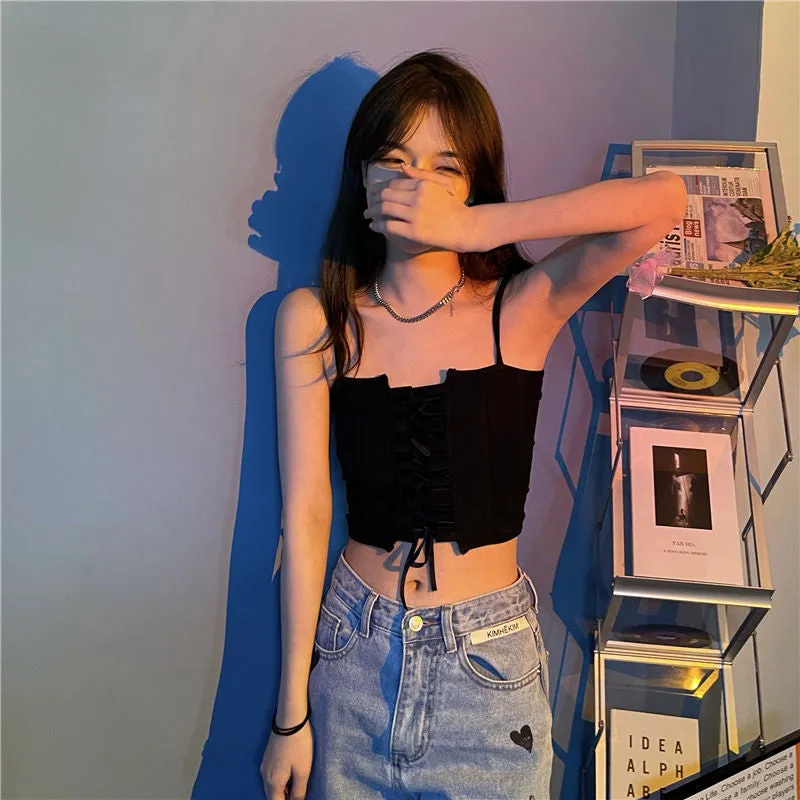 Sexy Solid Skinny Spaghetti Strap Crop Tops