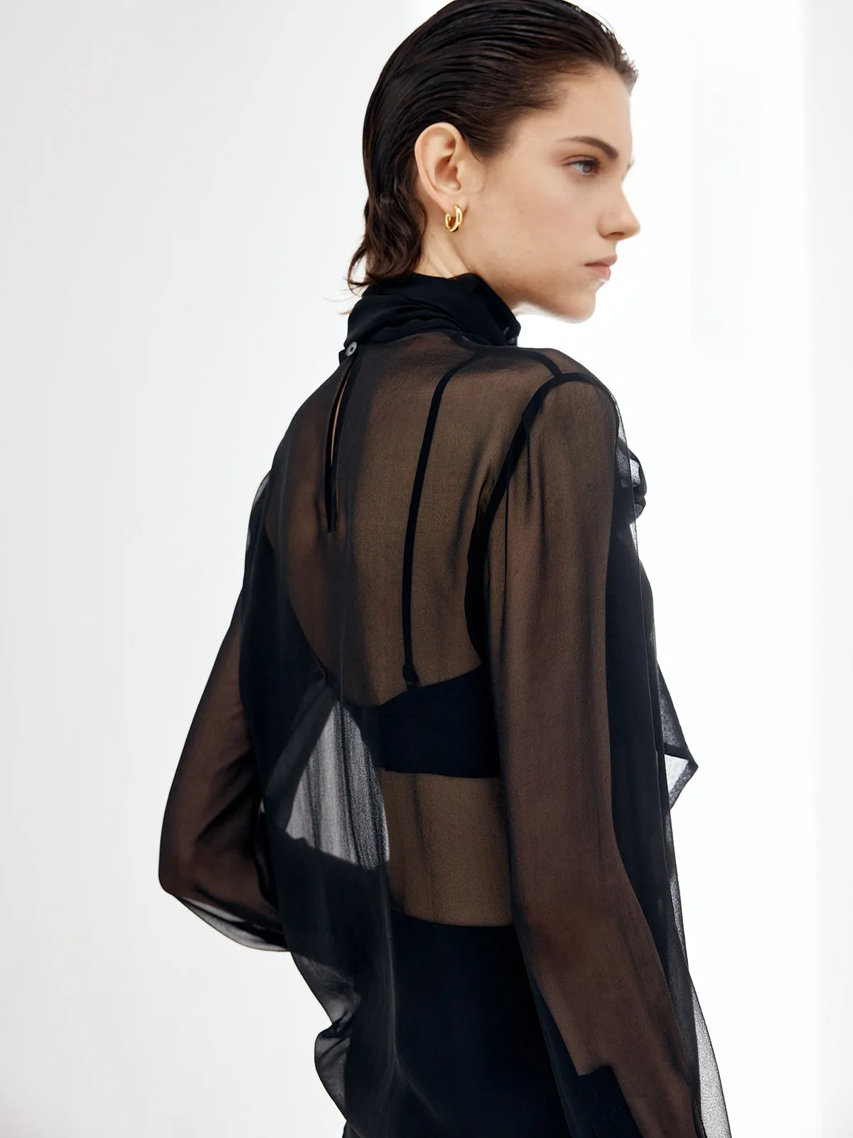 Sheer Bow Chiffon Blouse