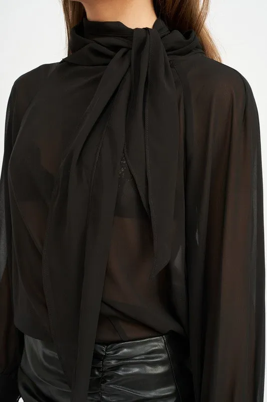 Sheer Top With Scarf Detail
