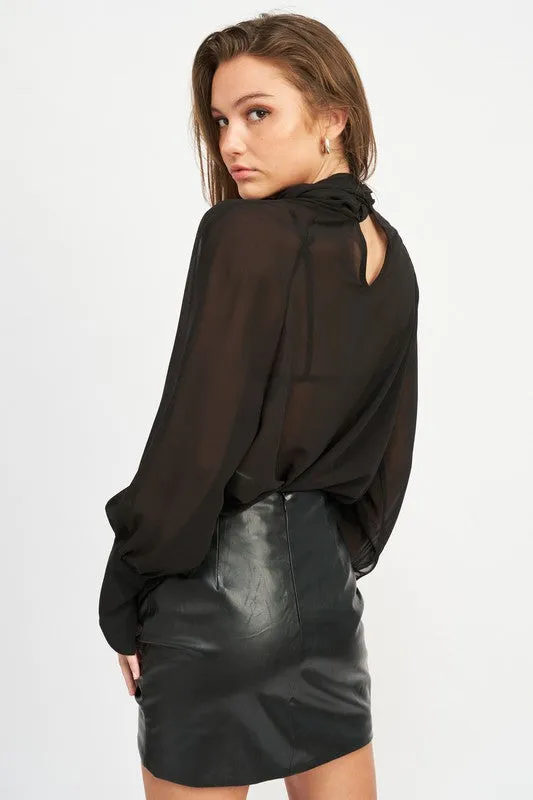 Sheer Top With Scarf Detail