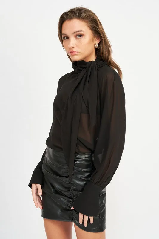 Sheer Top With Scarf Detail