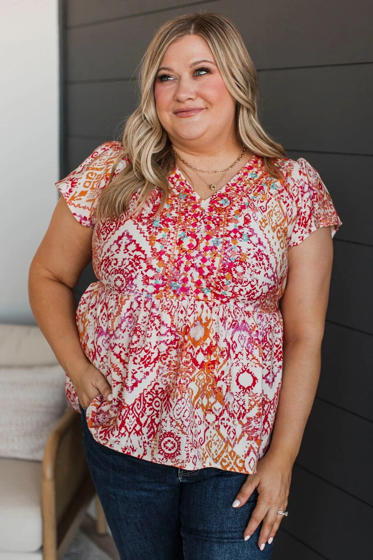 Shining Personality Embroidered Blouse- White Multi