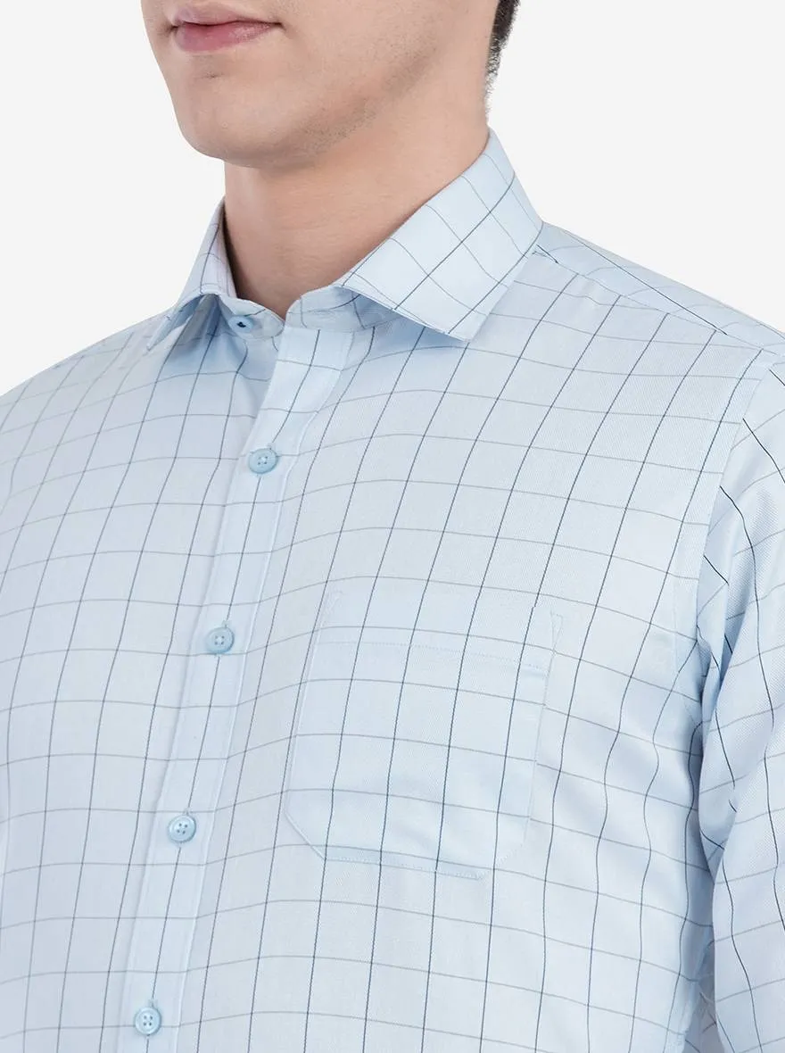 Sky Blue Checked Slim Fit Formal Shirt | Greenfibre