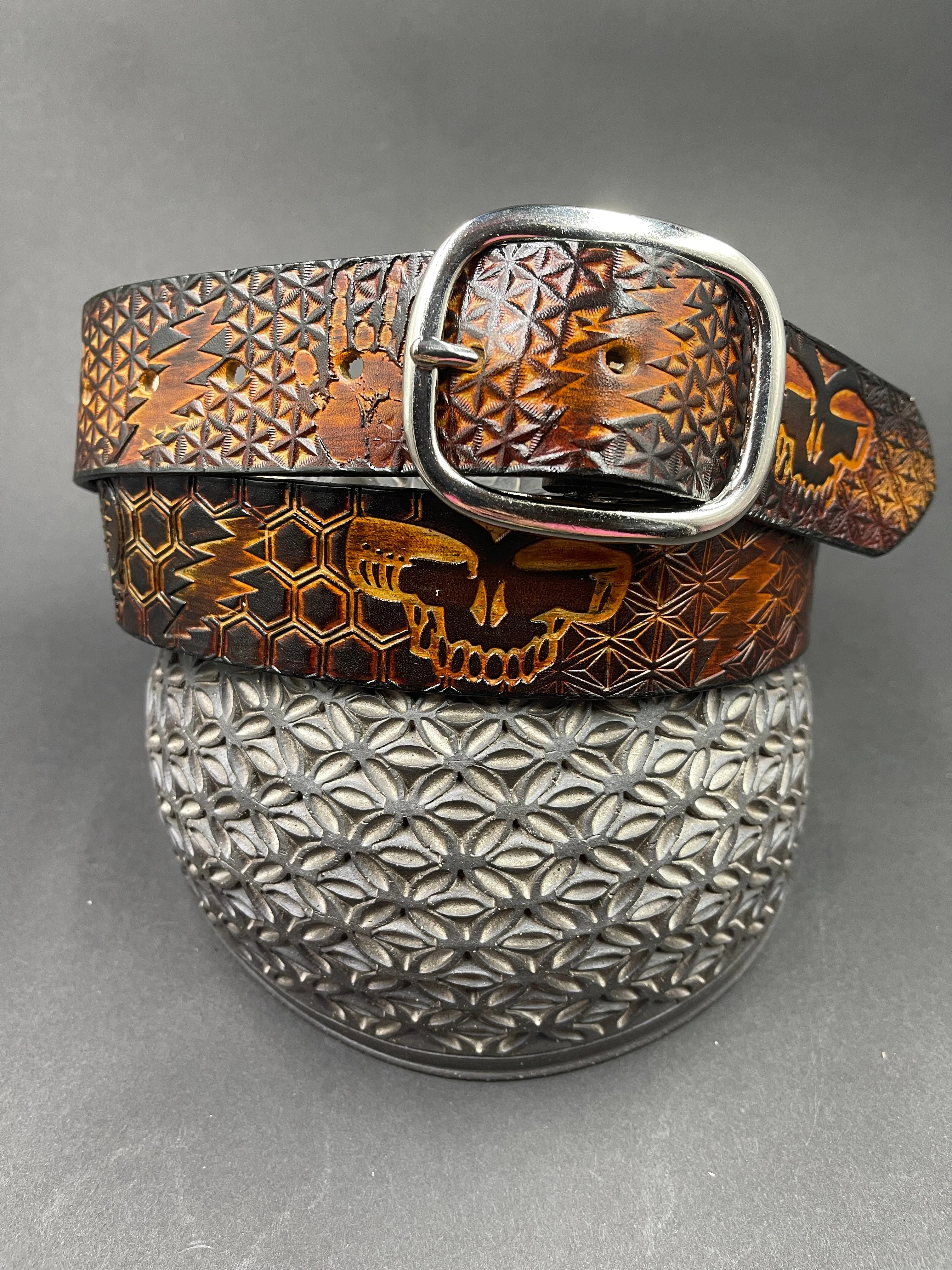 Stamped Leather Belt - Grateful Jerry Hand