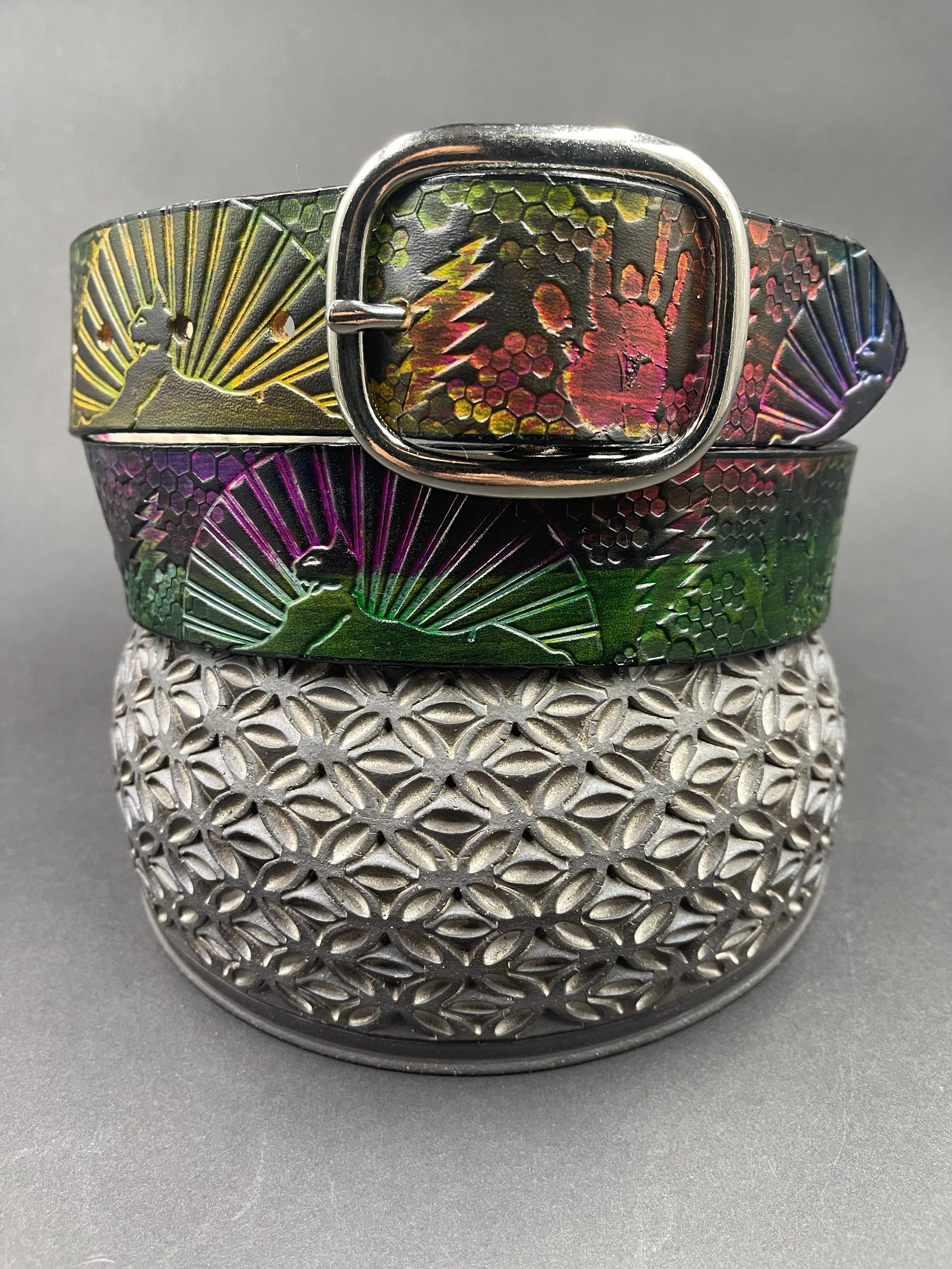 Stamped Leather Belt - Grateful Jerry Hand