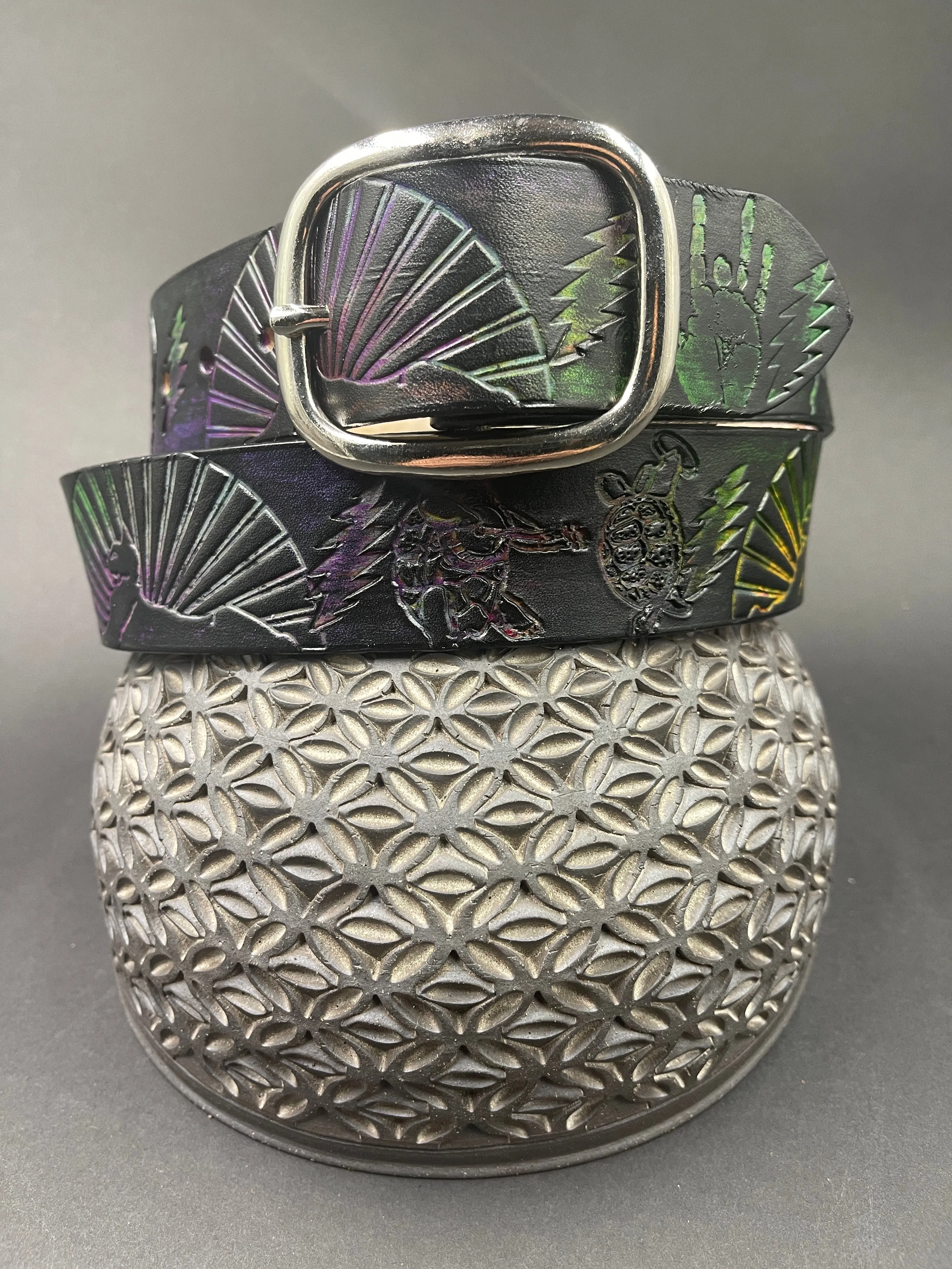 Stamped Leather Belt - Grateful Jerry Hand