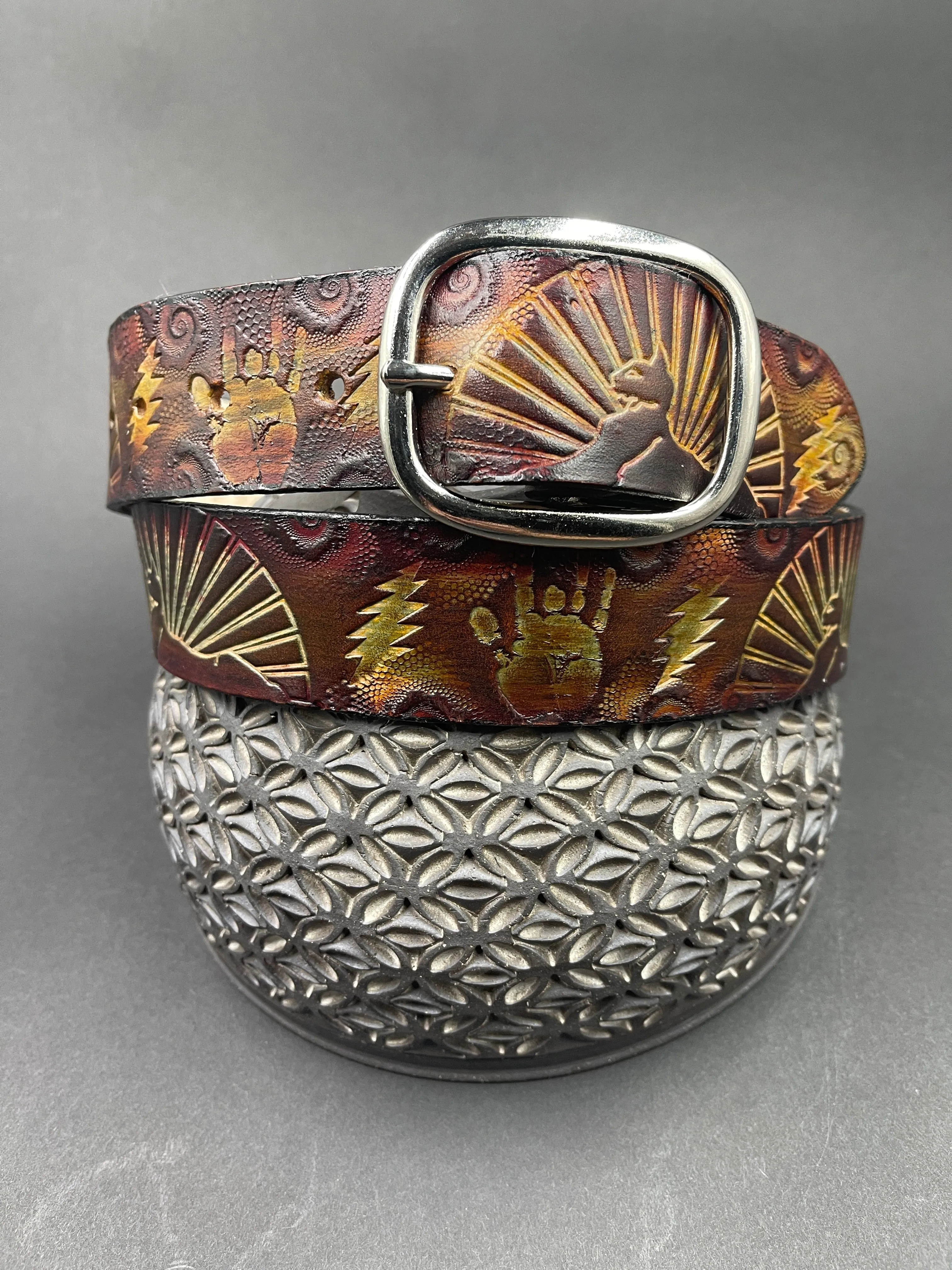 Stamped Leather Belt - Grateful Jerry Hand