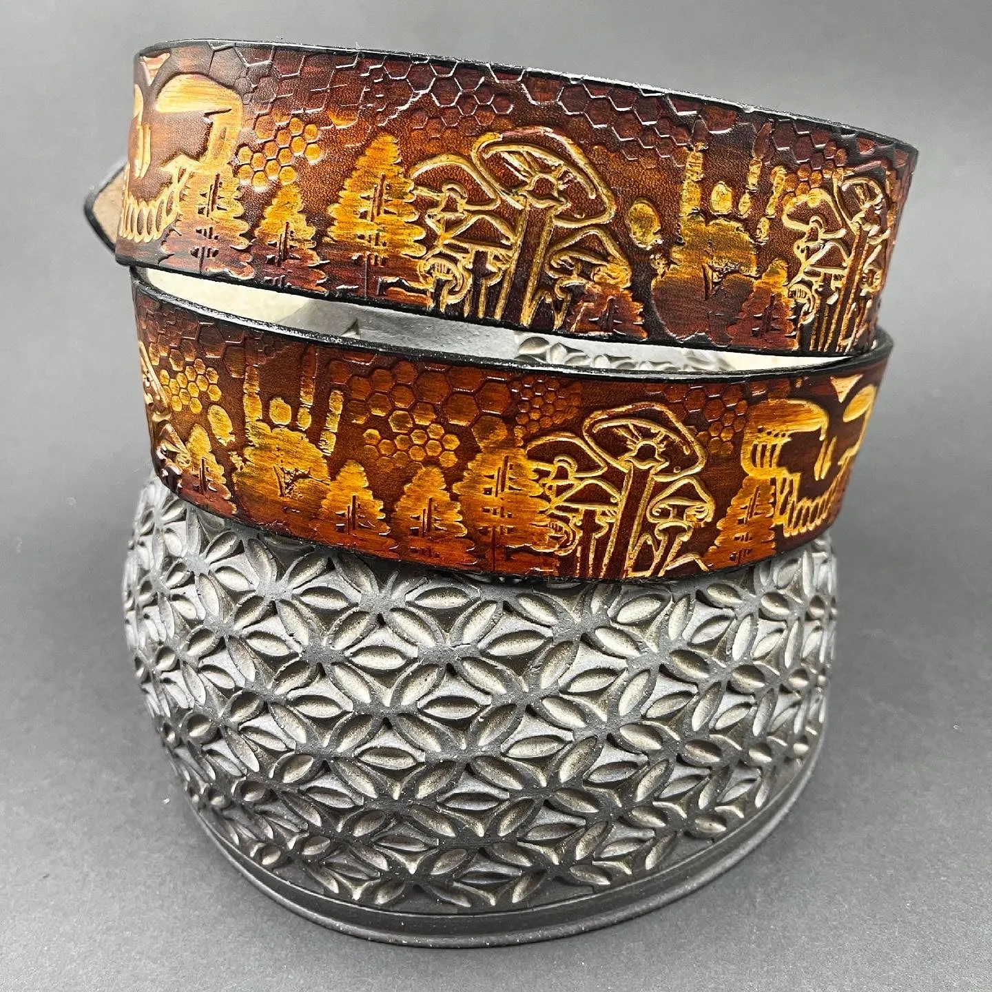 Stamped Leather Belt - Grateful Jerry Hand