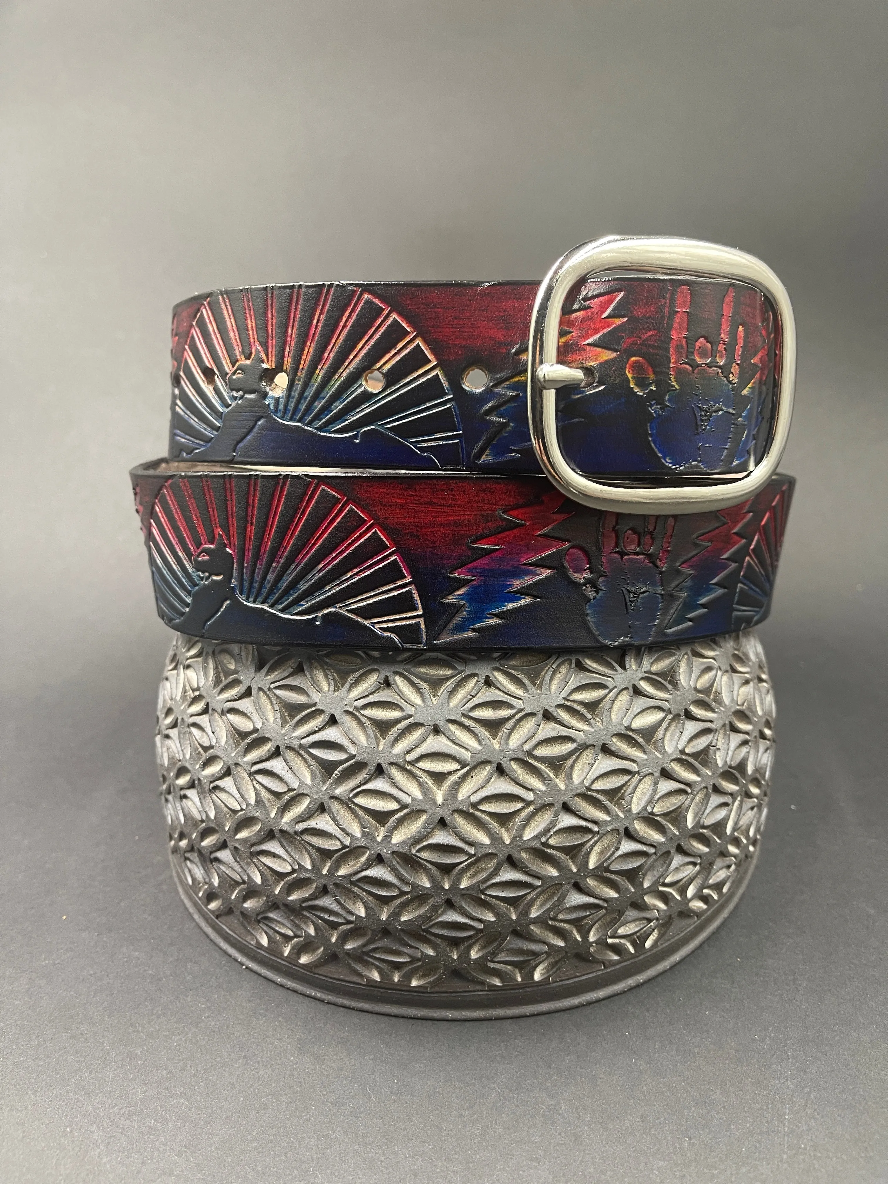 Stamped Leather Belt - Grateful Jerry Hand