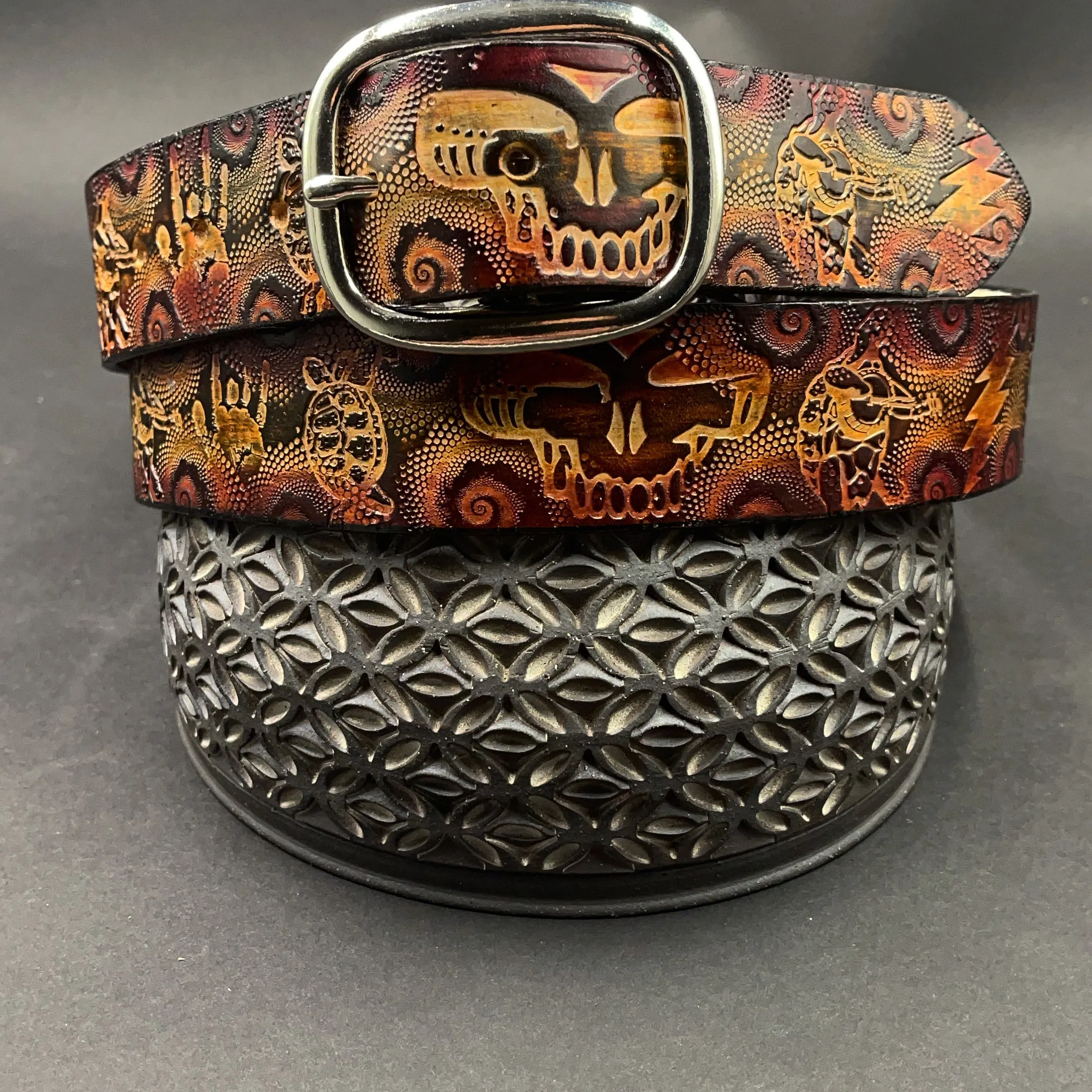 Stamped Leather Belt - Grateful Jerry Hand