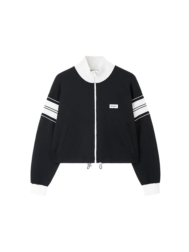 Stand Collar Patchwork Sporty Woolen Jacket