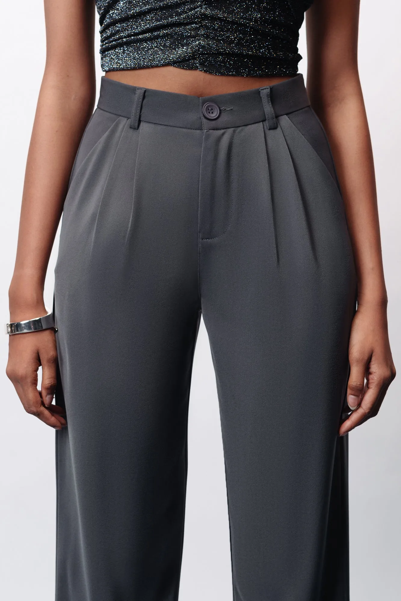 Star Grey Double Pleated Straight Korean Pants