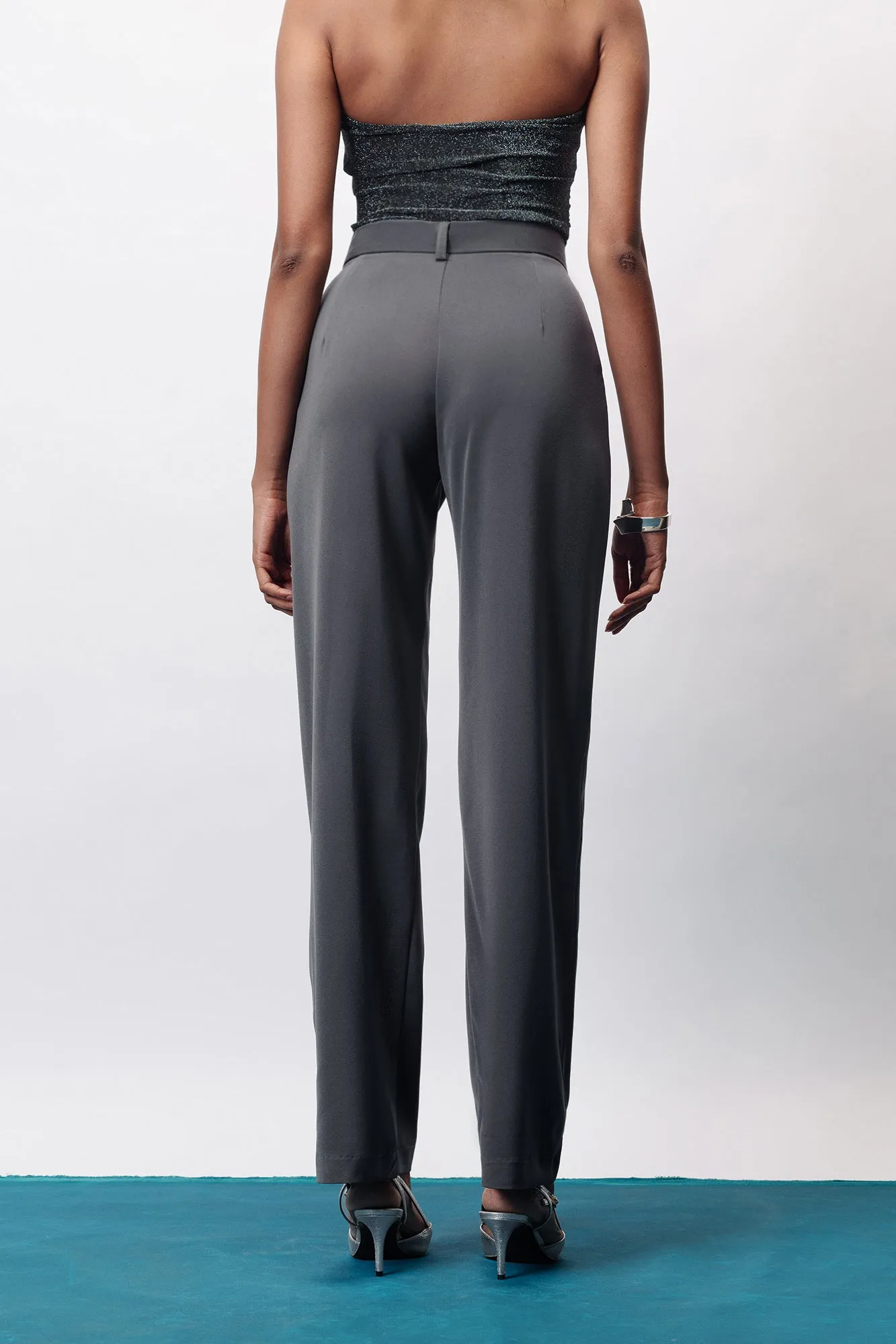 Star Grey Double Pleated Straight Korean Pants