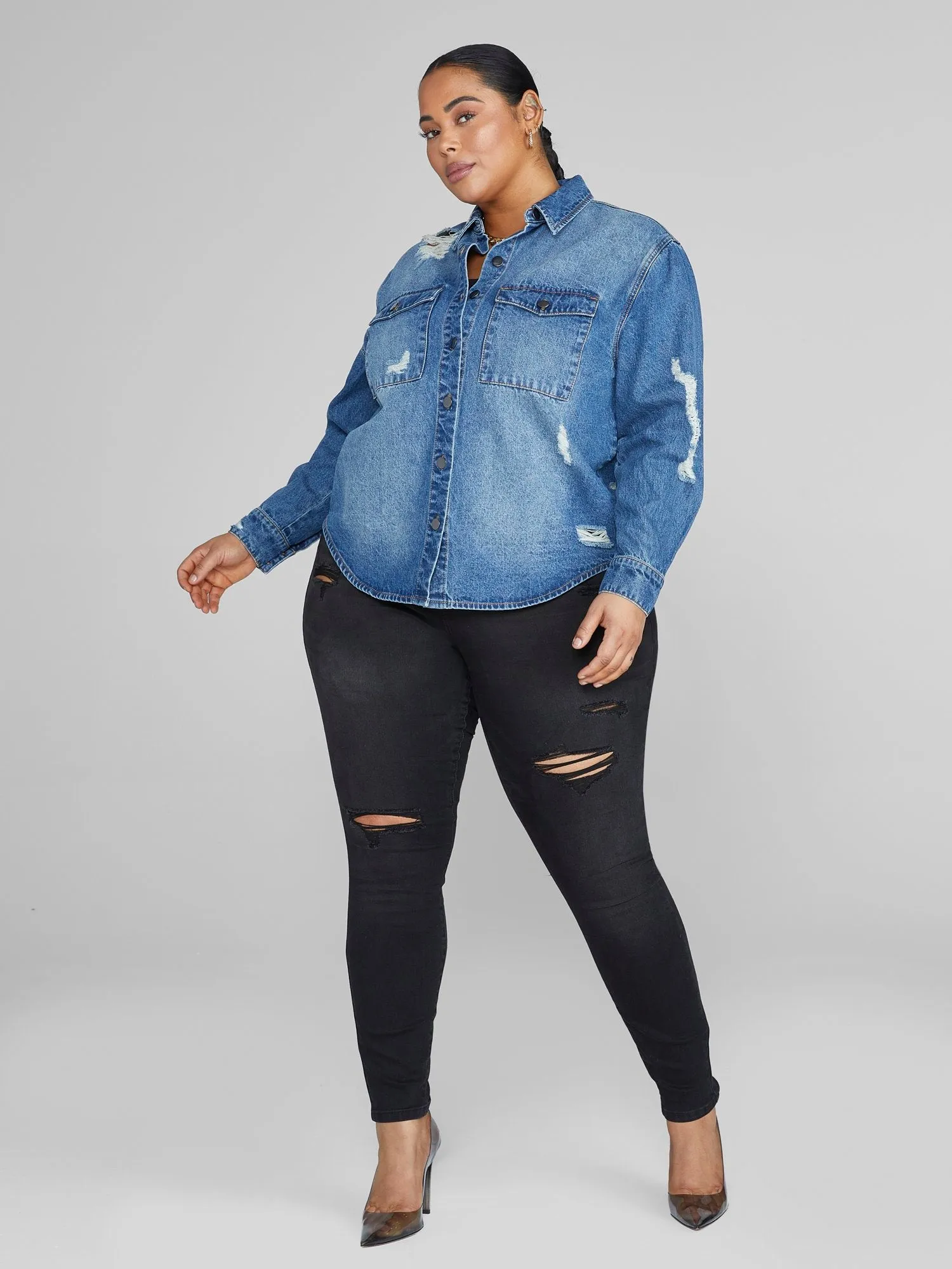 Stella Destructed Button-Down Denim Shirt