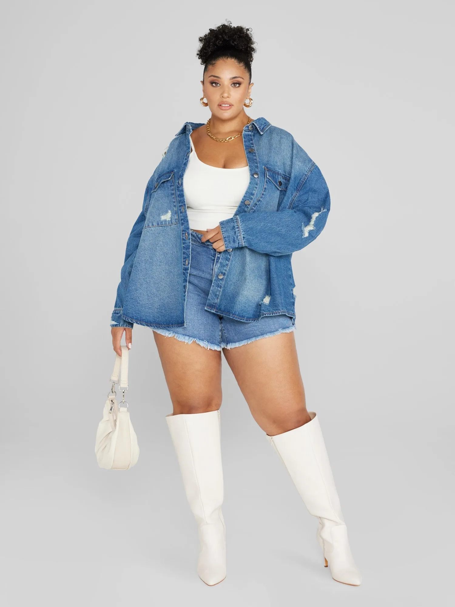 Stella Destructed Button-Down Denim Shirt