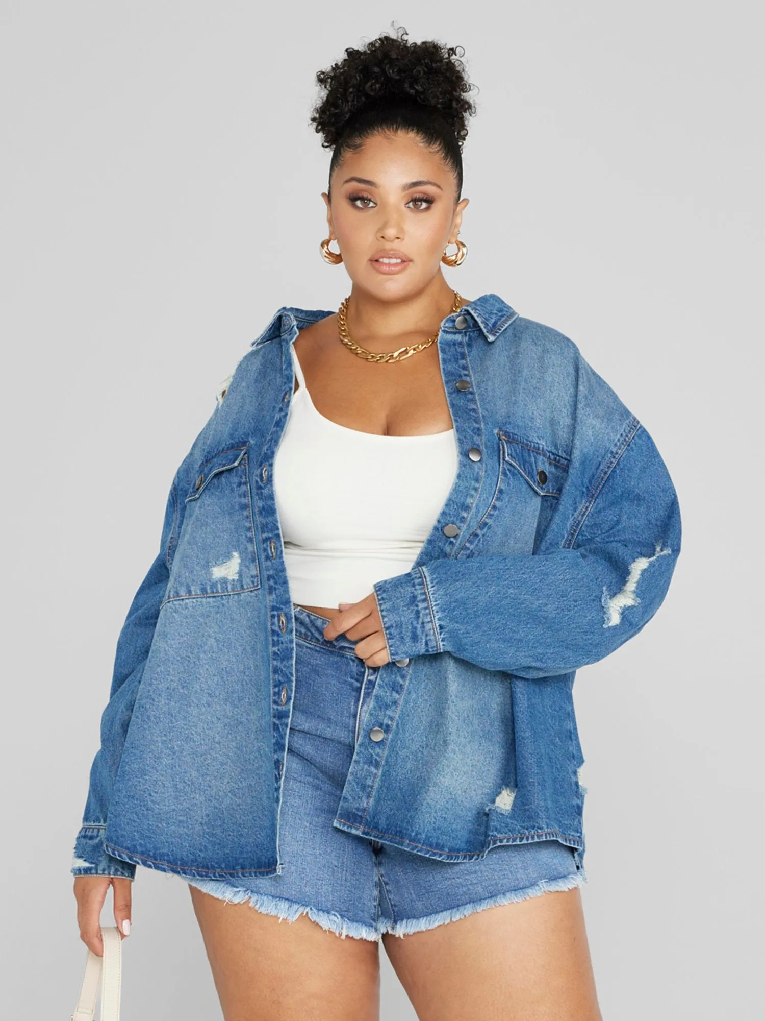 Stella Destructed Button-Down Denim Shirt