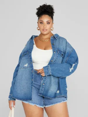 Stella Destructed Button-Down Denim Shirt