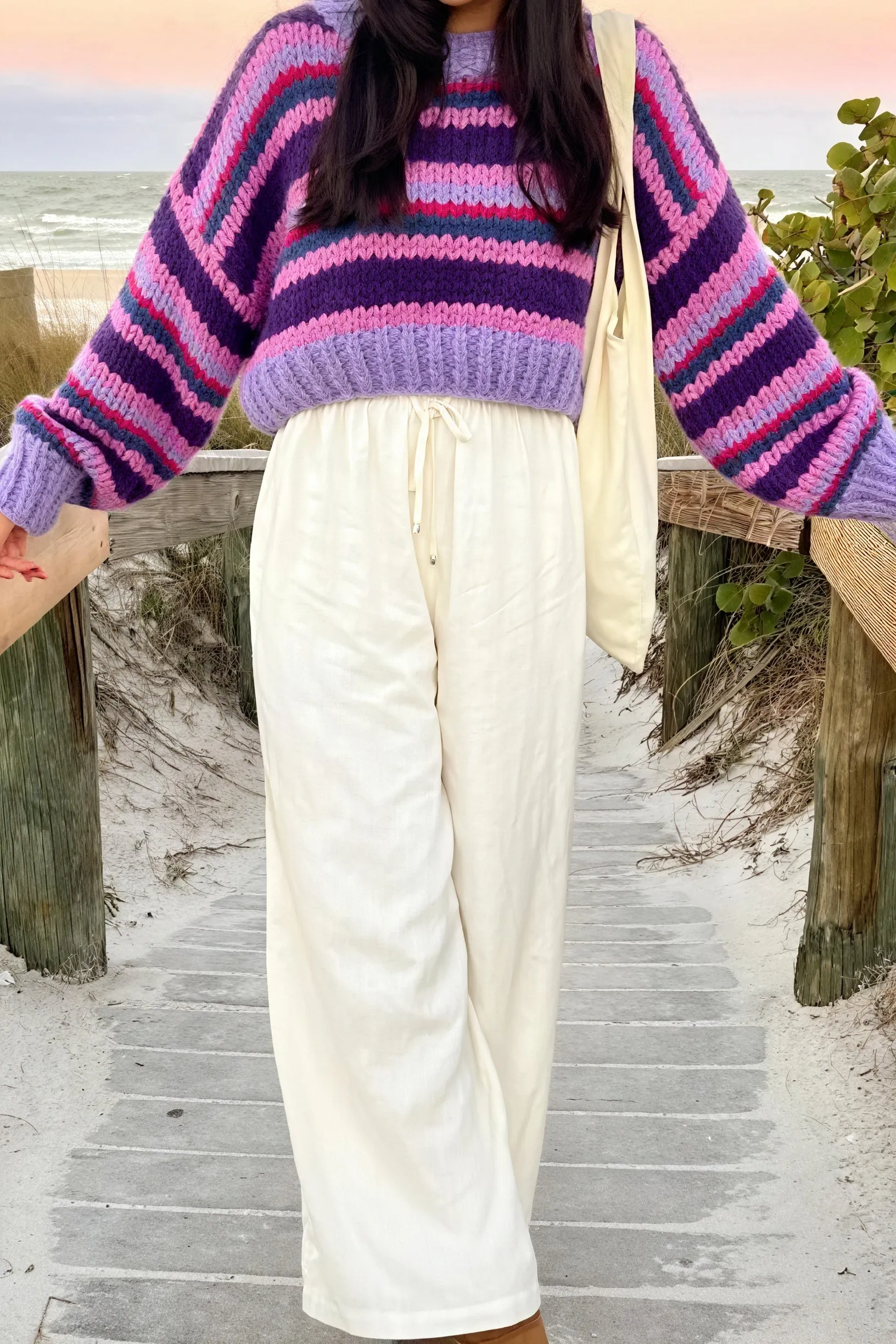 Striped Cropped Knit Sweater