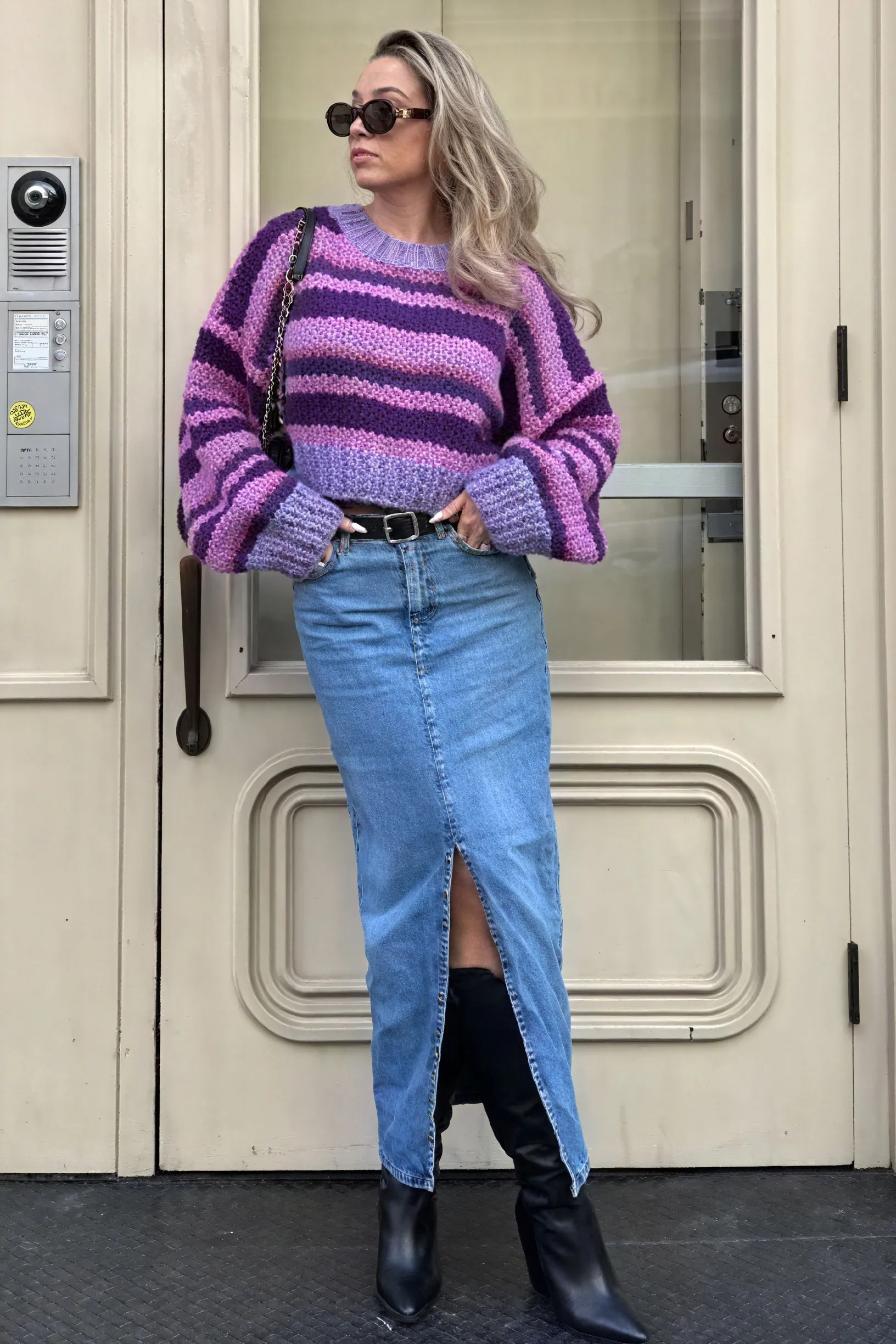Striped Cropped Knit Sweater