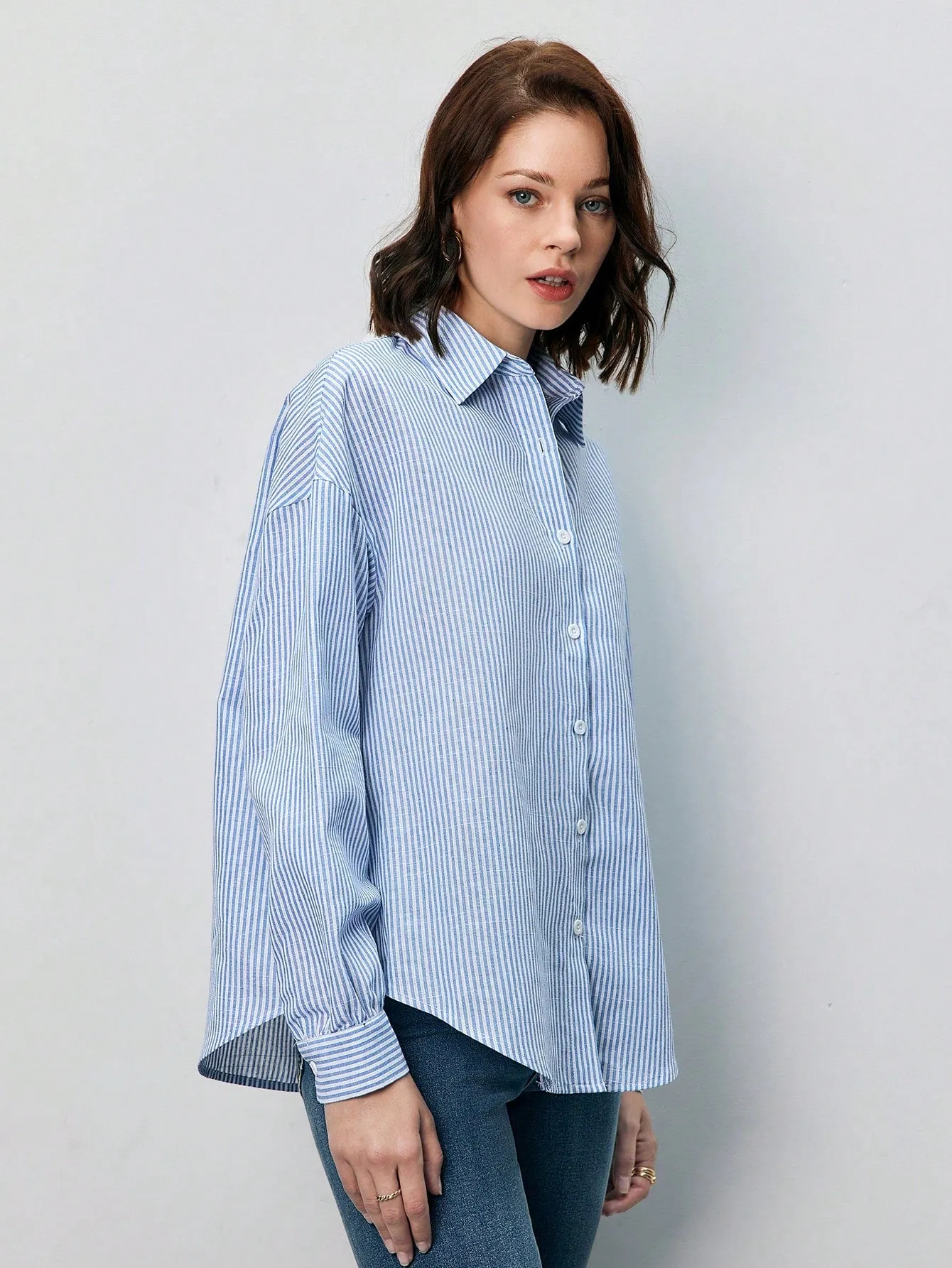 Striped Print Drop Shoulder Shirt