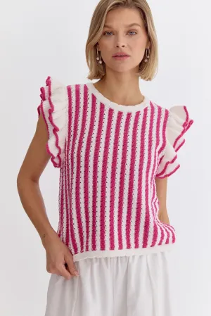 Striped Sleeveless Cropped Knit Top