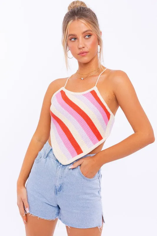 Stripes Knit Cropped Top