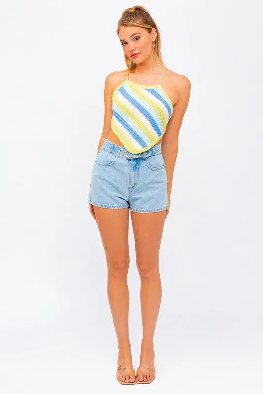 Stripes Knit Cropped Top