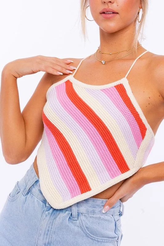 Stripes Knit Cropped Top