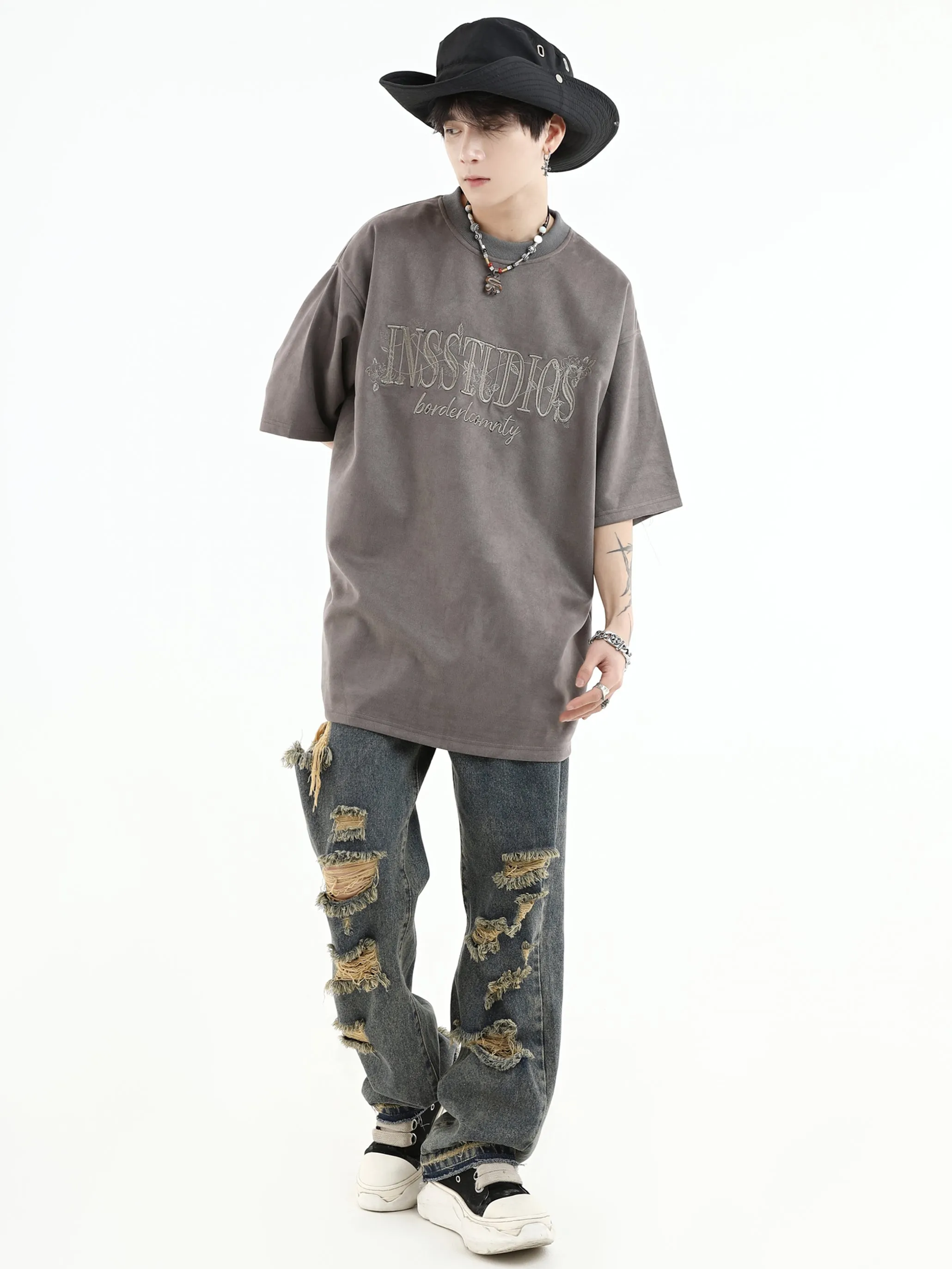 Sueded Embroidered T-Shirt