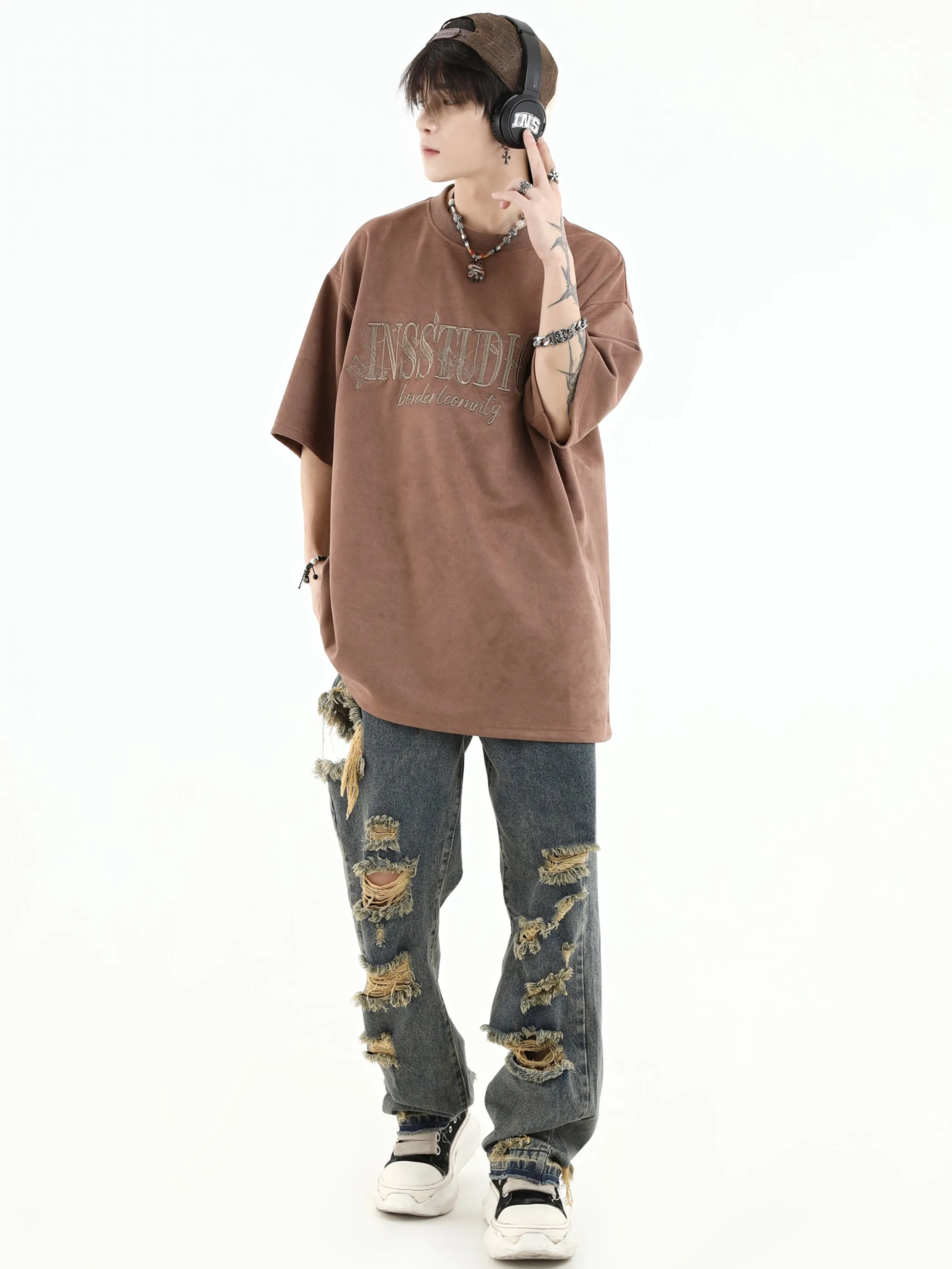 Sueded Embroidered T-Shirt