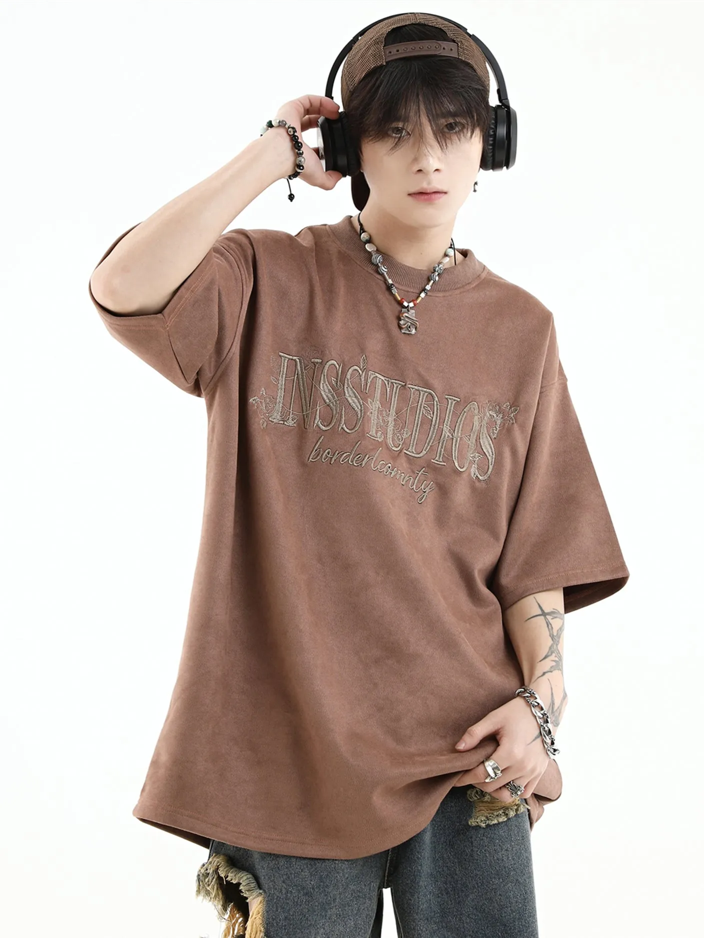 Sueded Embroidered T-Shirt