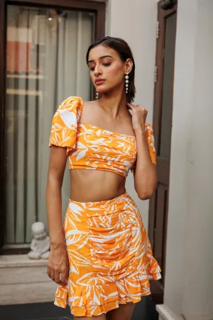 Summer evenings - crop ruched top in yellow