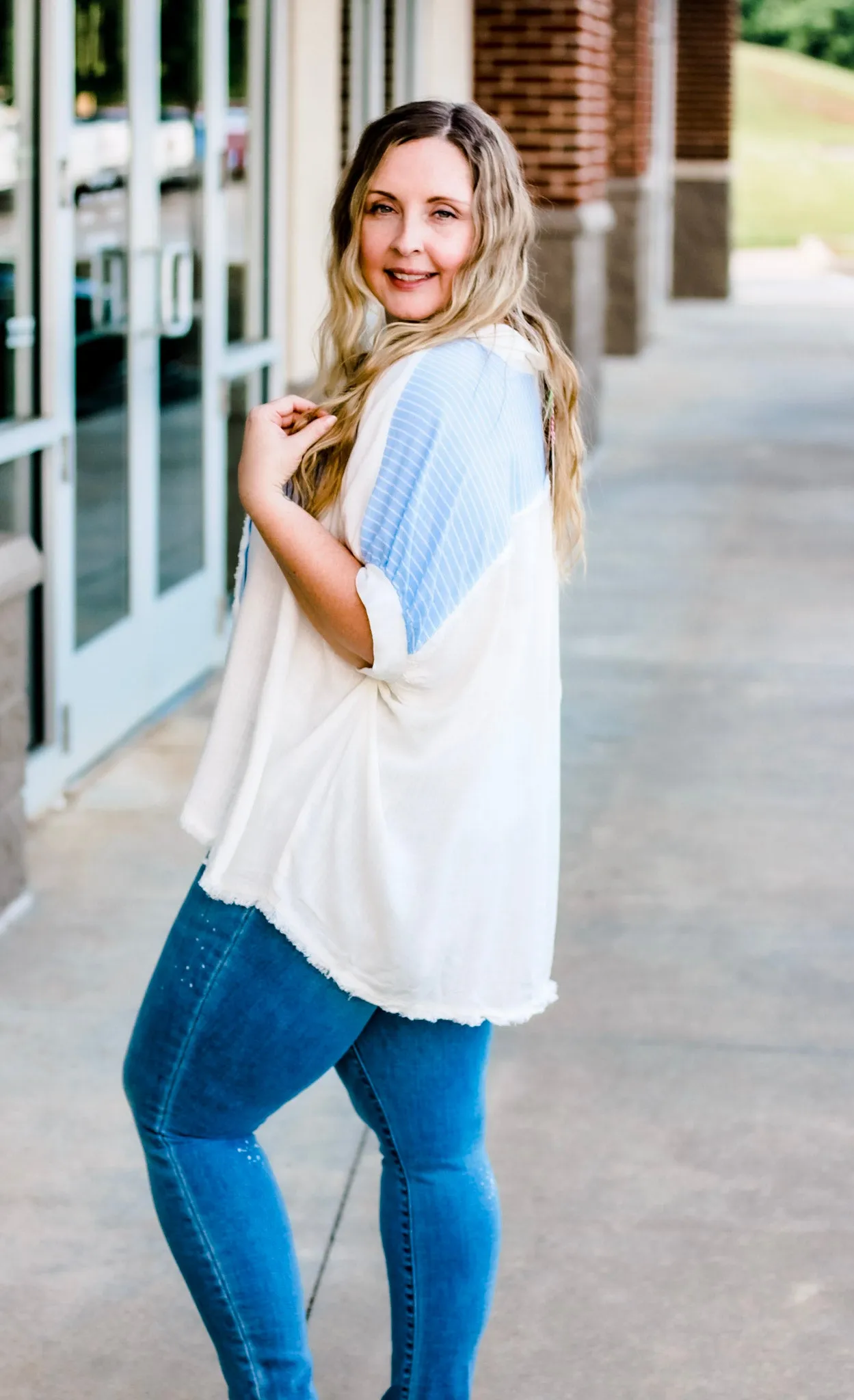 Summer Vacation Striped Detail Linen Top