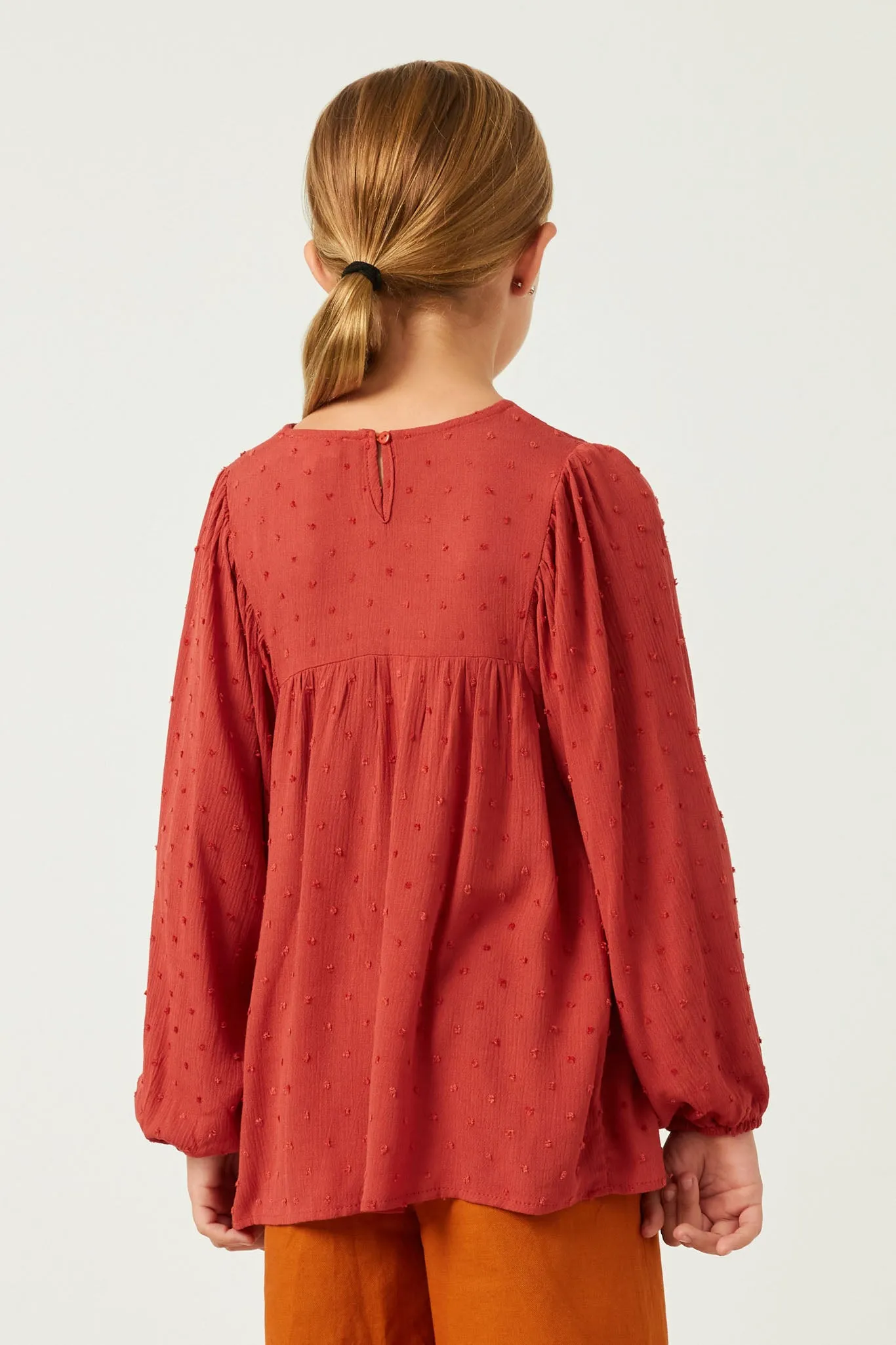 Swiss Dot Embroidered Bodice Long Sleeve Top
