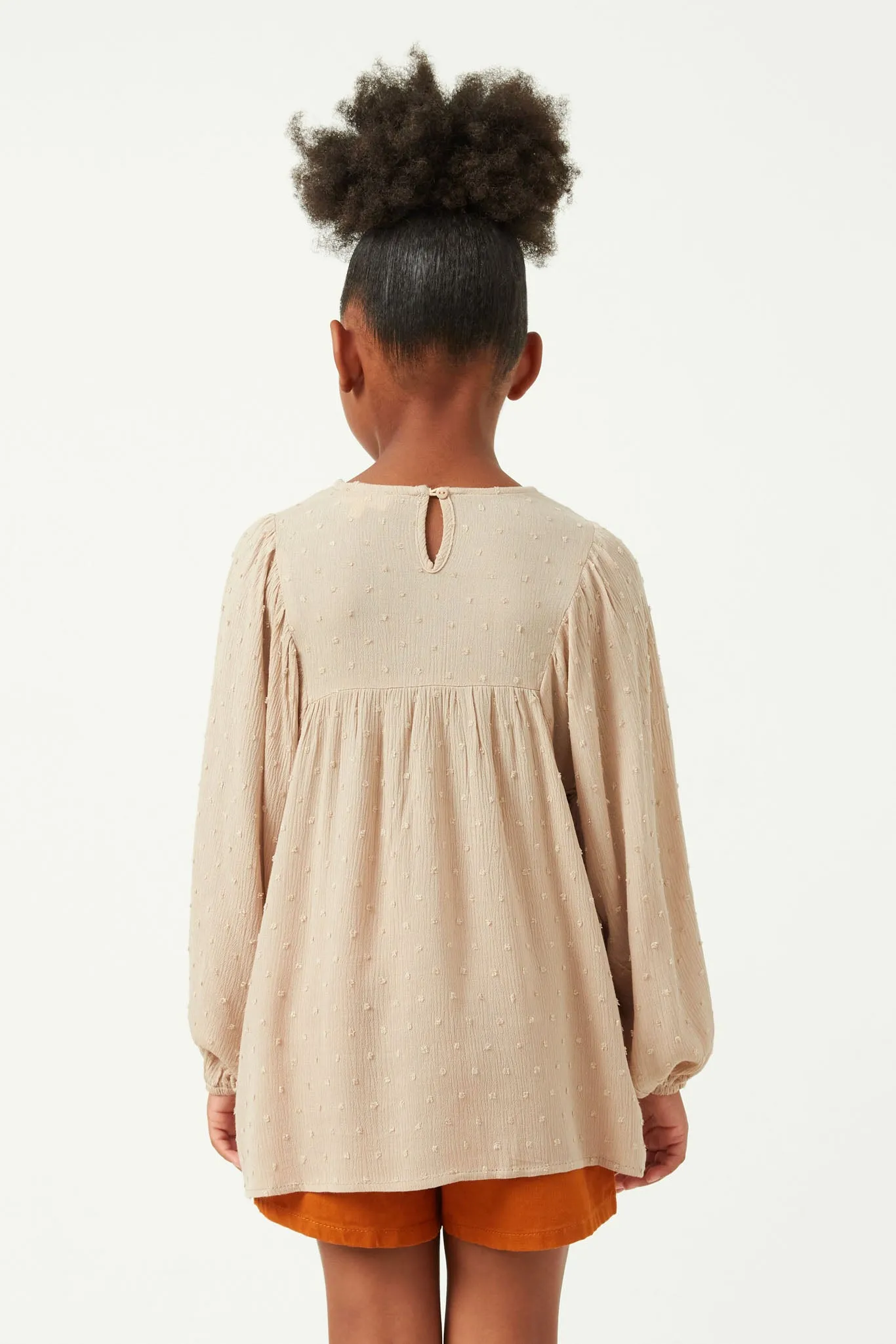 Swiss Dot Embroidered Bodice Long Sleeve Top