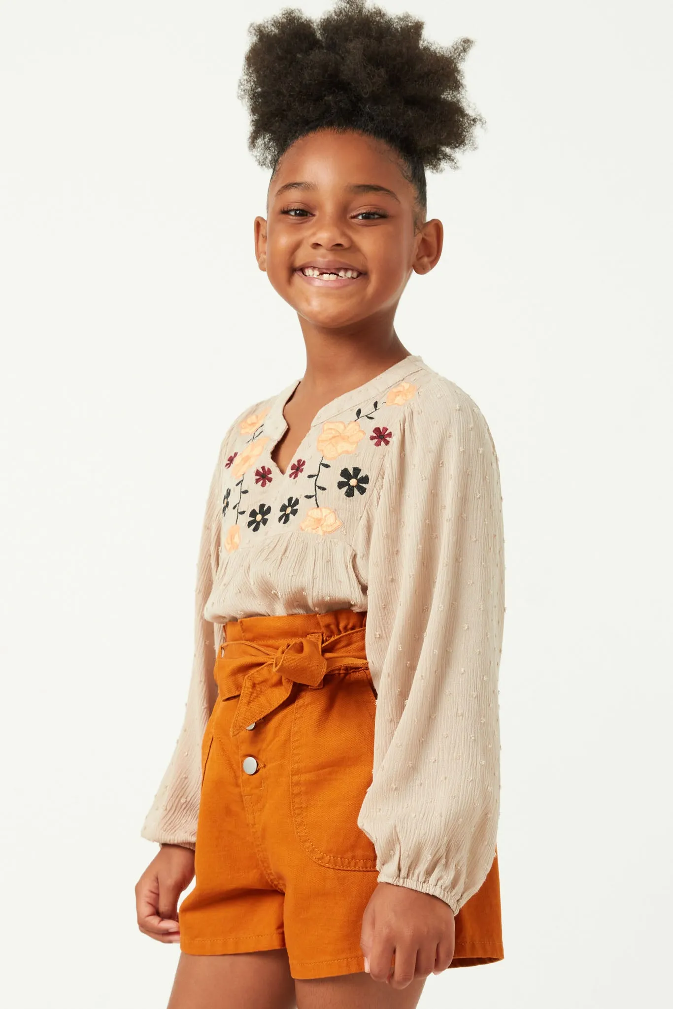 Swiss Dot Embroidered Bodice Long Sleeve Top
