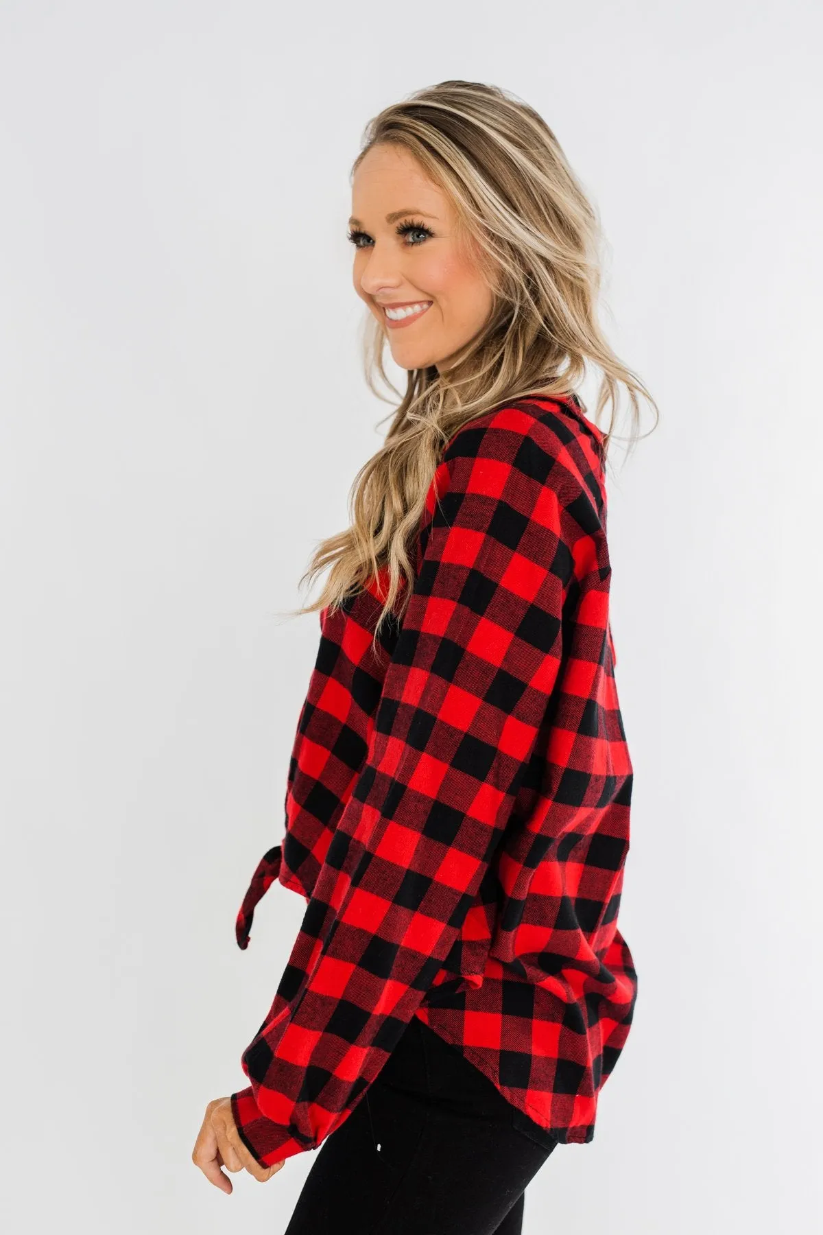 Takes Me Back Front Tie Plaid Top- Buffalo Plaid