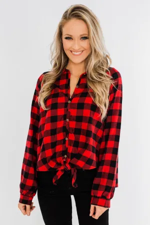 Takes Me Back Front Tie Plaid Top- Buffalo Plaid