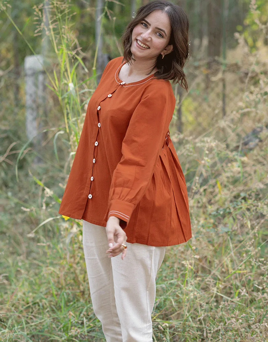 Tangerine Embroidered Top