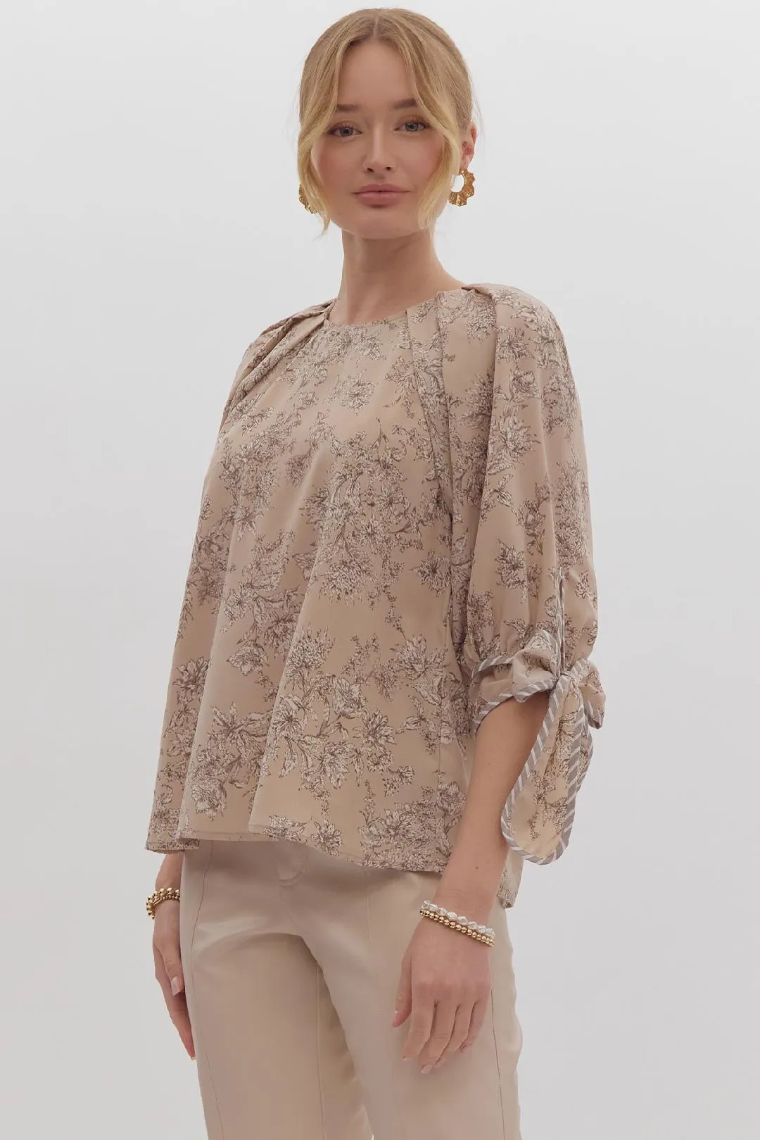 Taupe Floral Blouse