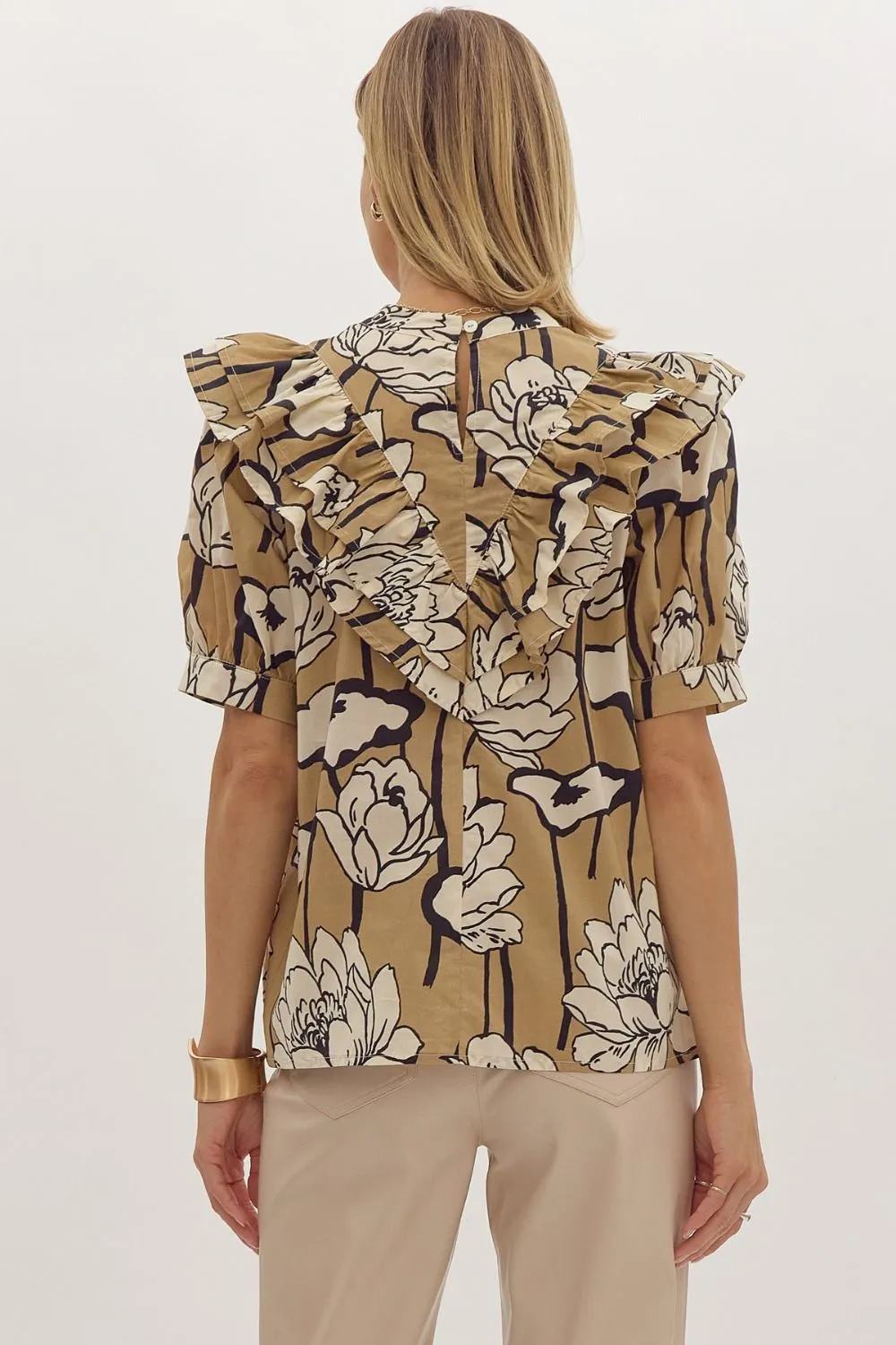 Taupe Floral Mock Neck Top