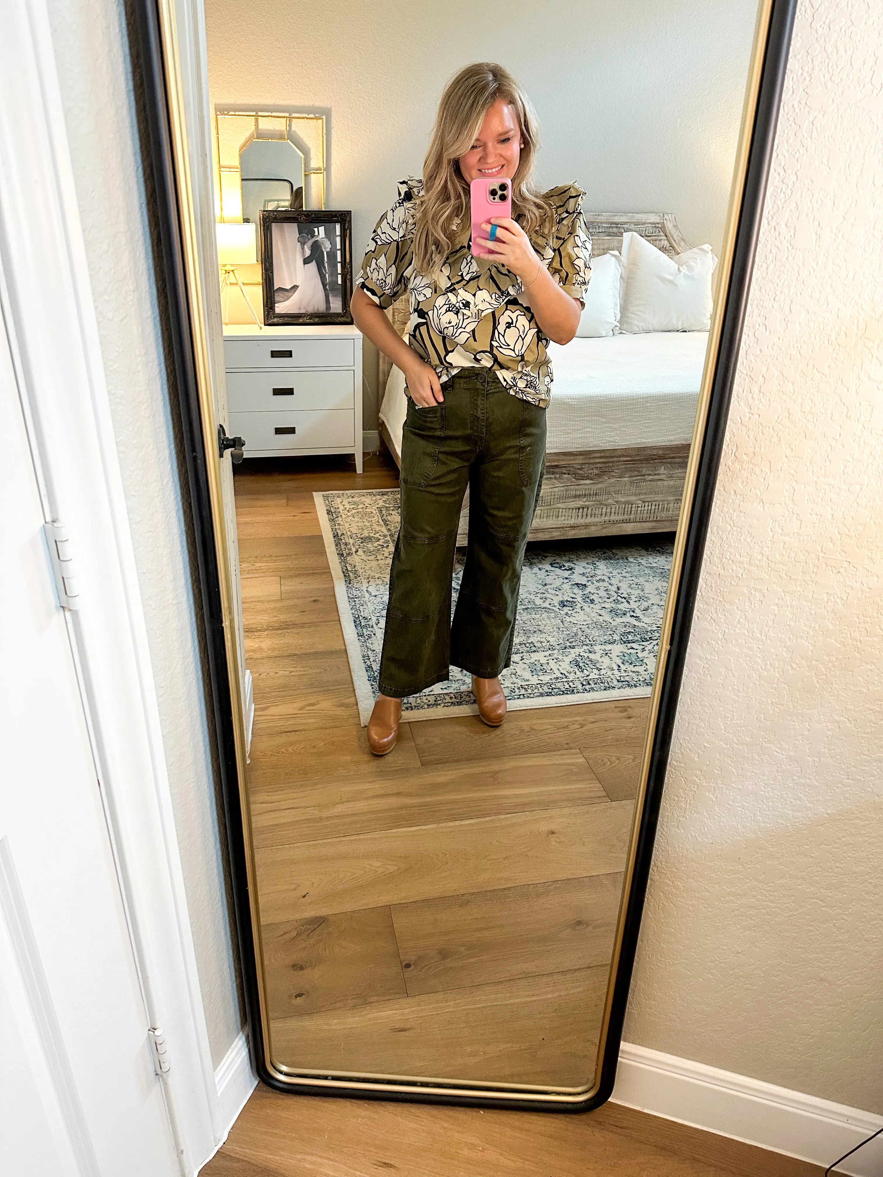 Taupe Floral Mock Neck Top