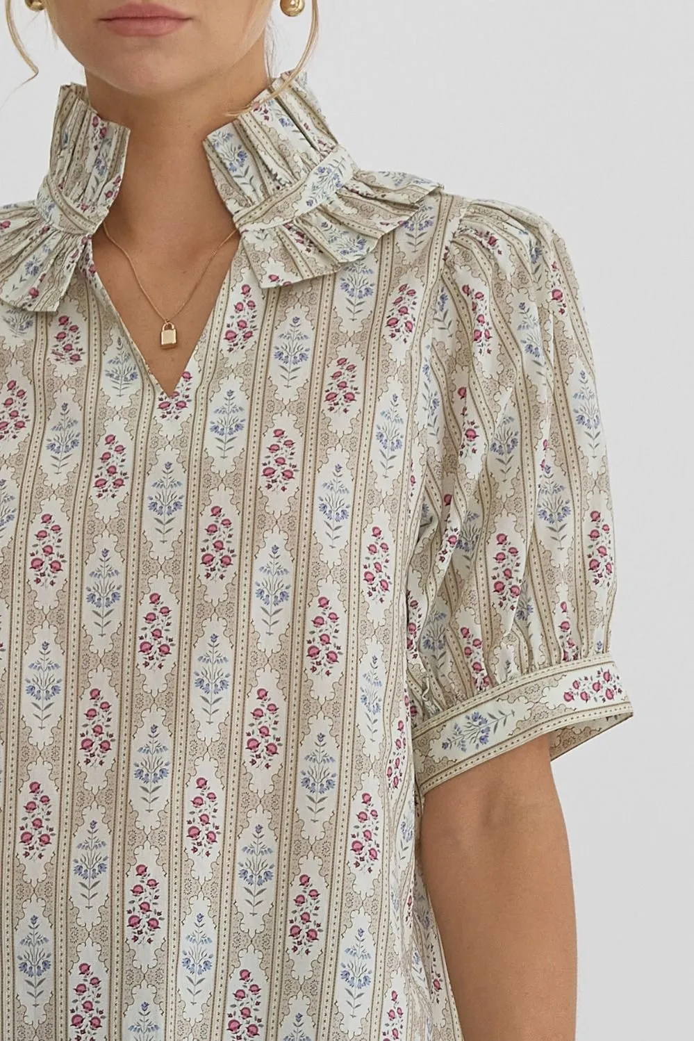 Taupe Ruffle Collar Blouse
