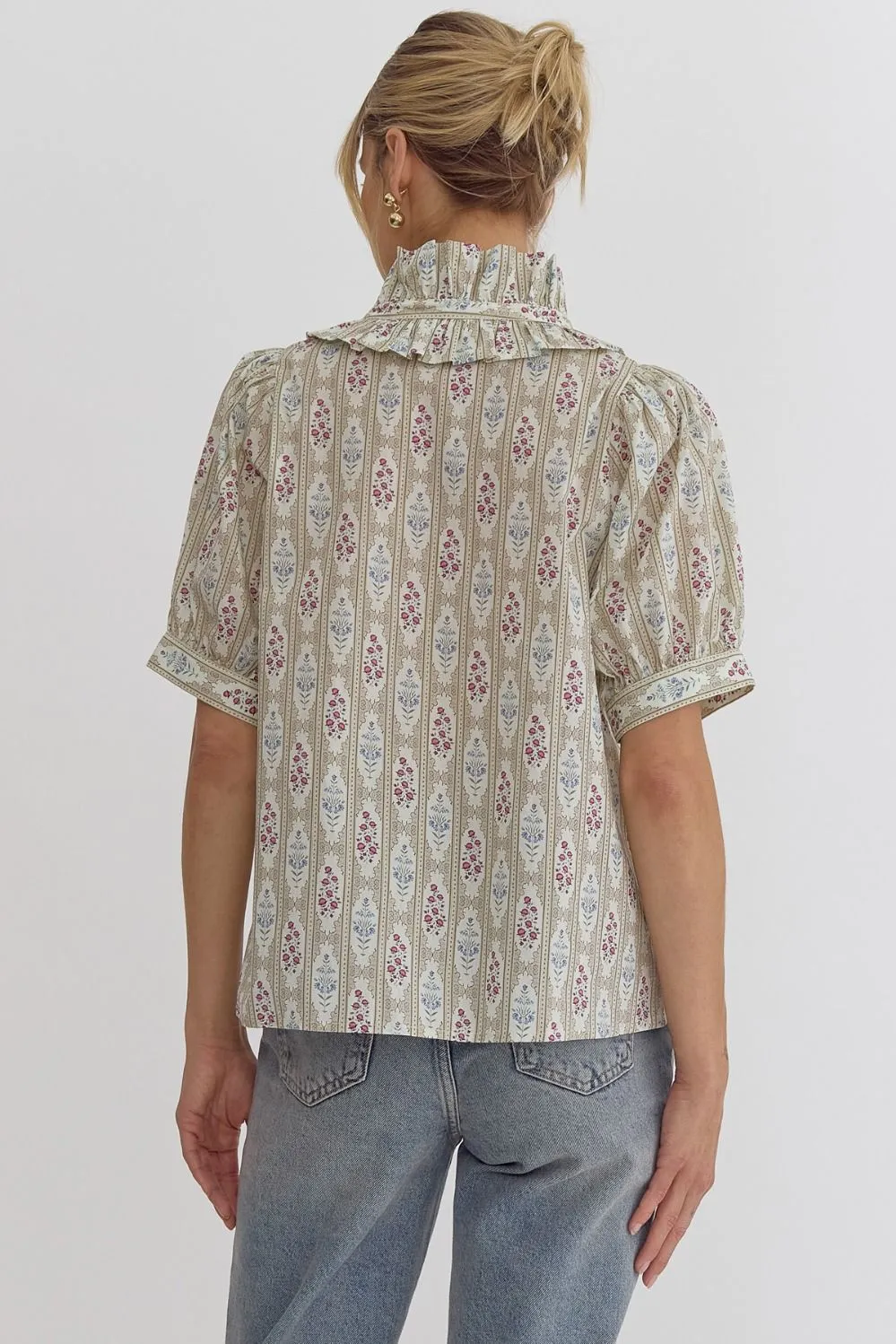 Taupe Ruffle Collar Blouse