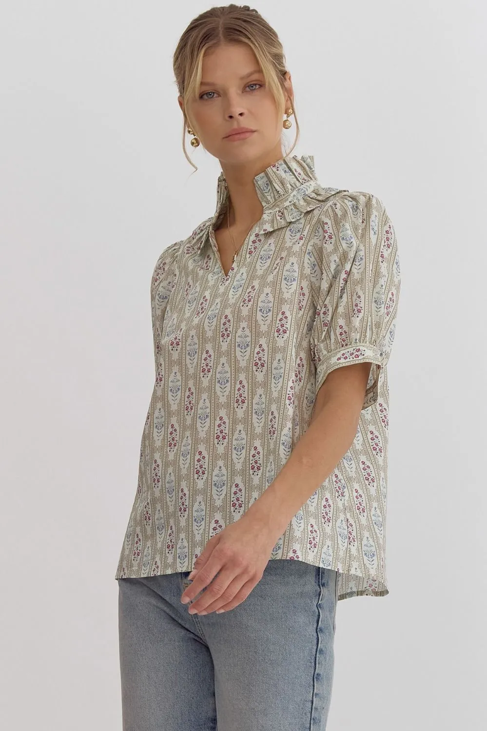 Taupe Ruffle Collar Blouse