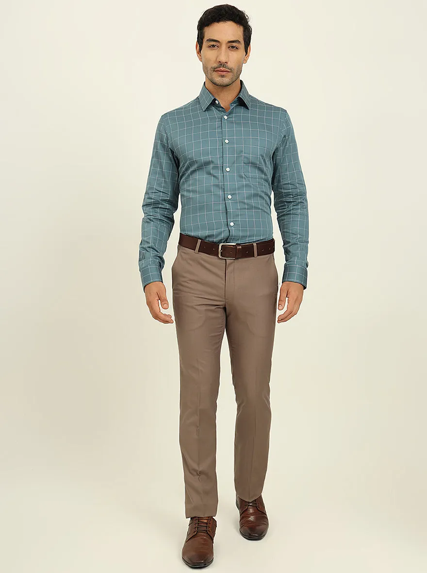 Teal Blue Checked Slim Fit Formal Shirt | JadeBlue