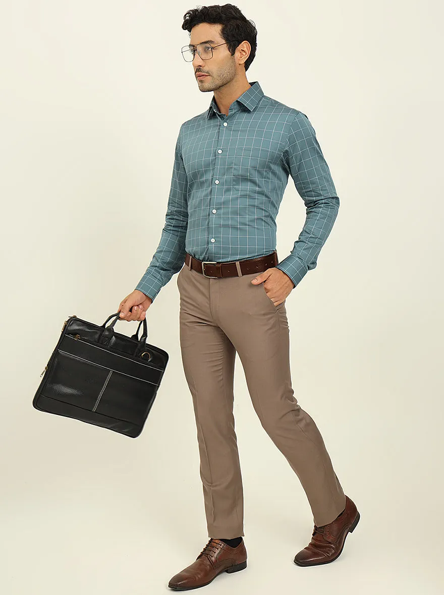 Teal Blue Checked Slim Fit Formal Shirt | JadeBlue