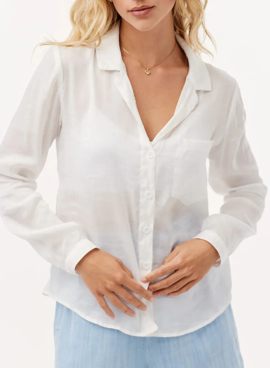 Tencel Pocket Button Down Top - White