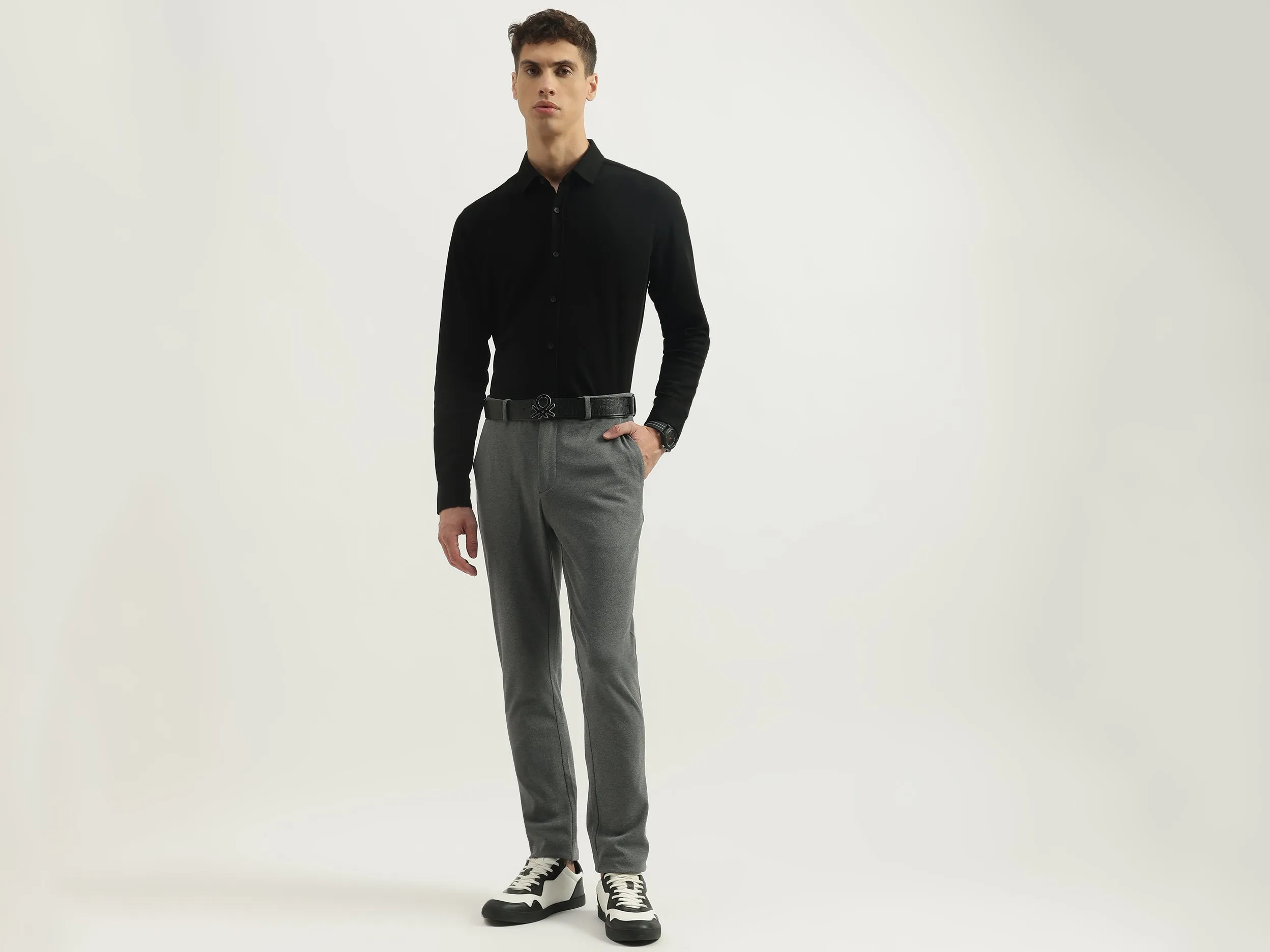 Textured Slim Fit Trousers