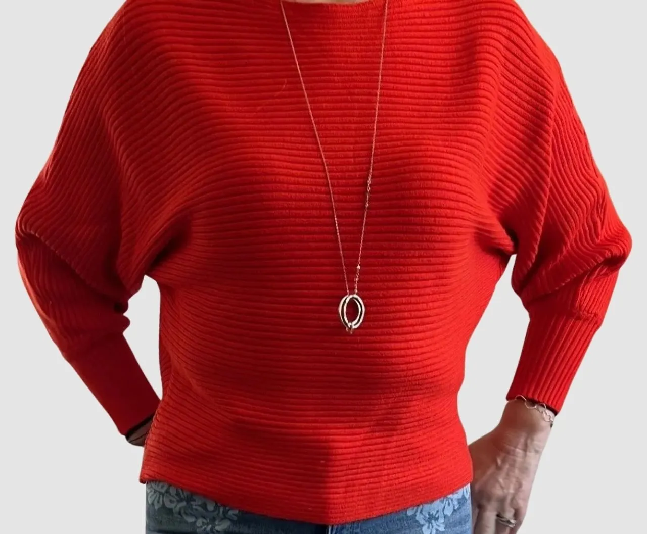 The Victoria Sweater ~ Boatneck Dolman Long Sleeve Ribbed Off the Shoulder